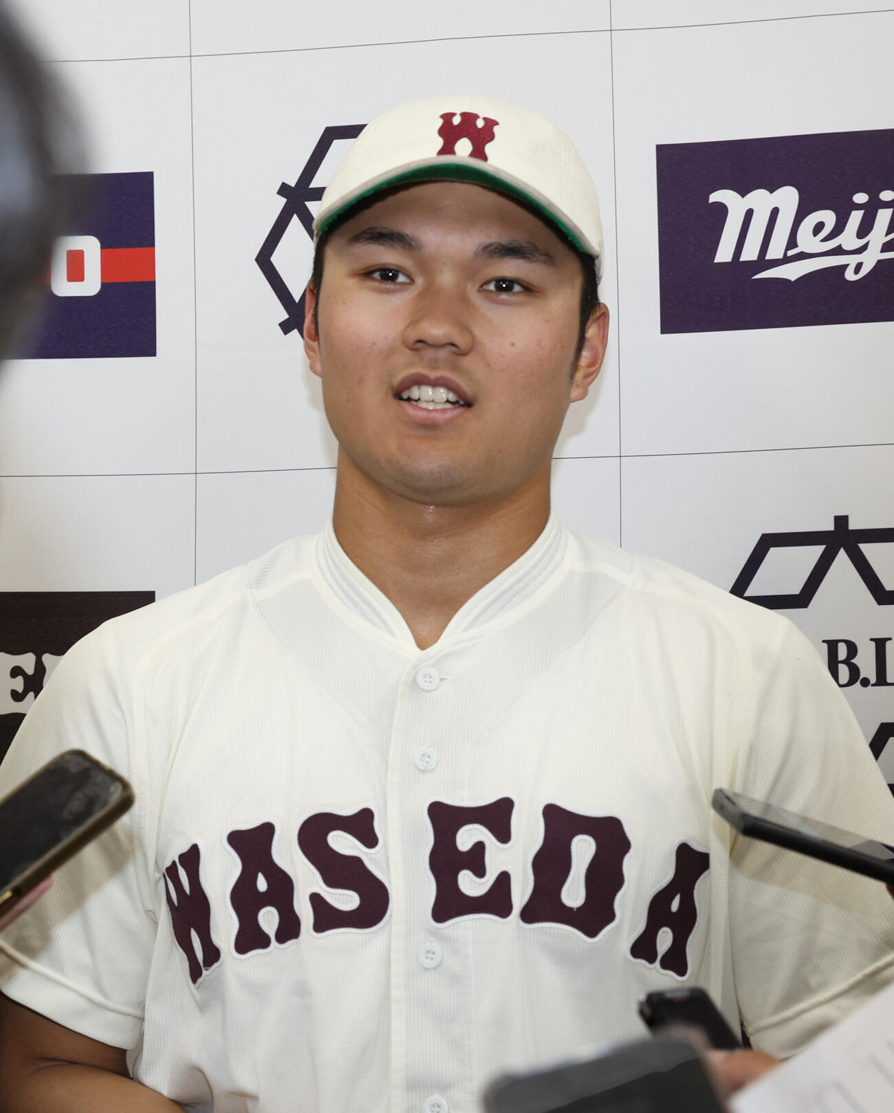 早大対東大　引き分けに終わり会見する早大・阿部（撮影・柴田隆二）