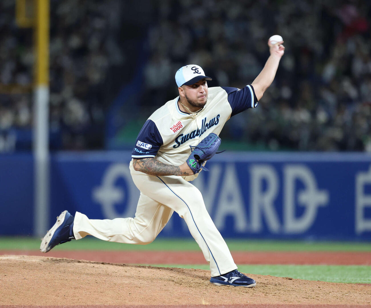 ヤクルト対巨人　ヤクルト5番手で登板し力投するキハダ（撮影・増田悦実）