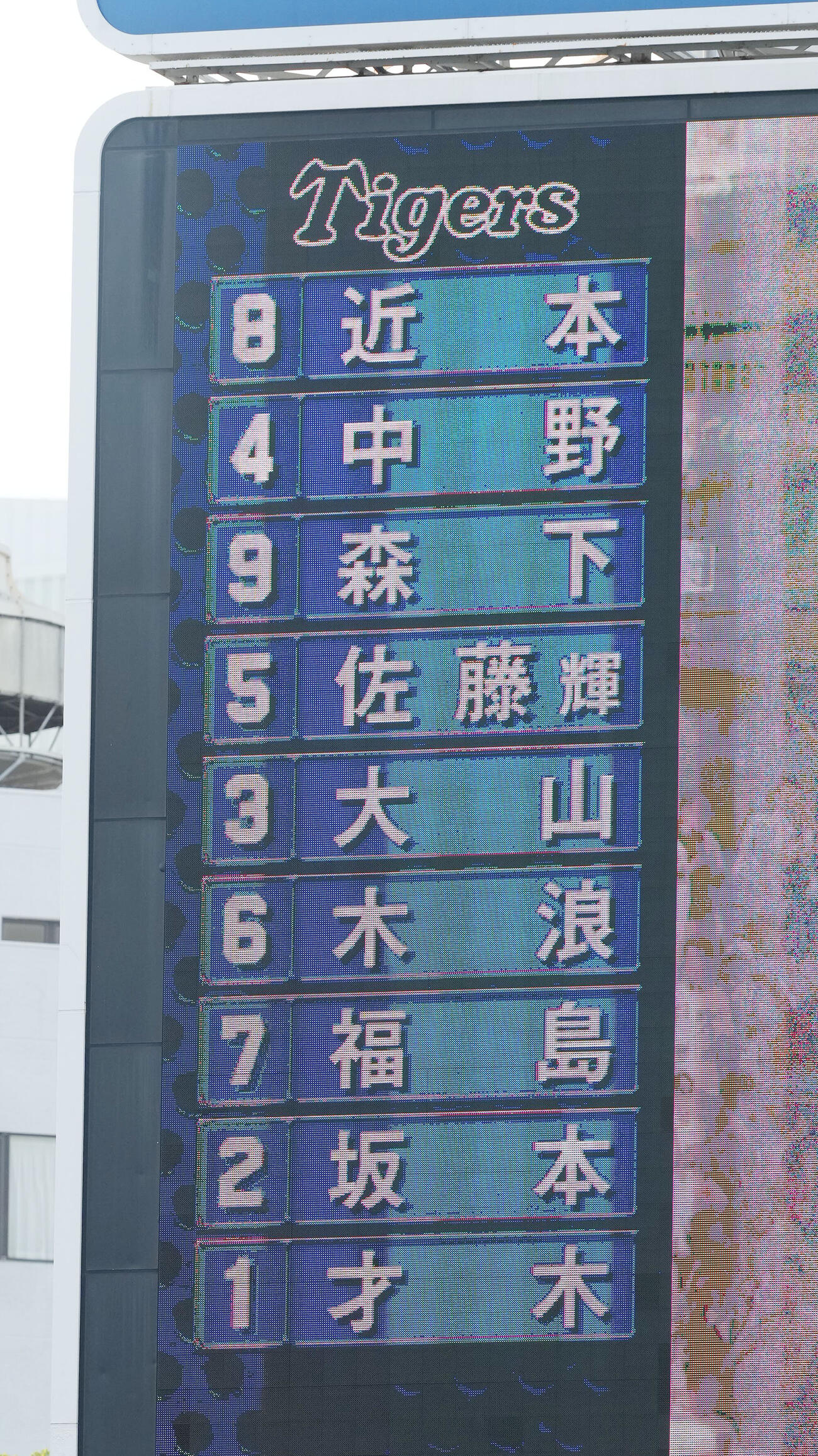 DeNA対阪神　阪神のスタメン（撮影・足立雅史）　