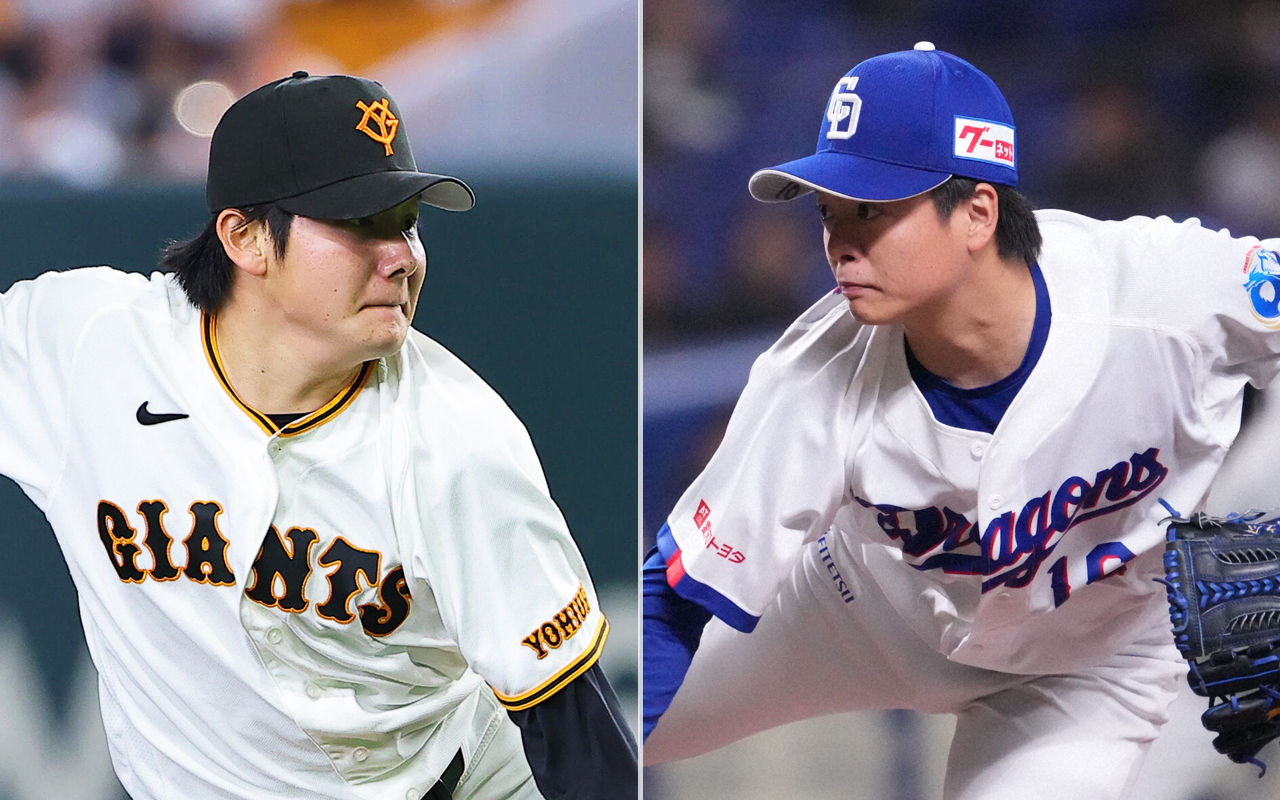 巨人竹丸和幸（左）と中日桜井頼之介