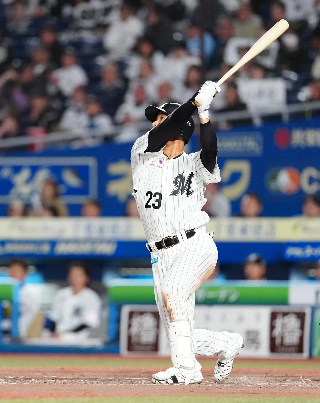 ロッテ対オリックス　5回裏ロッテ無死一、二塁、3点本塁打を放つ石川慎吾（撮影・鈴木みどり）