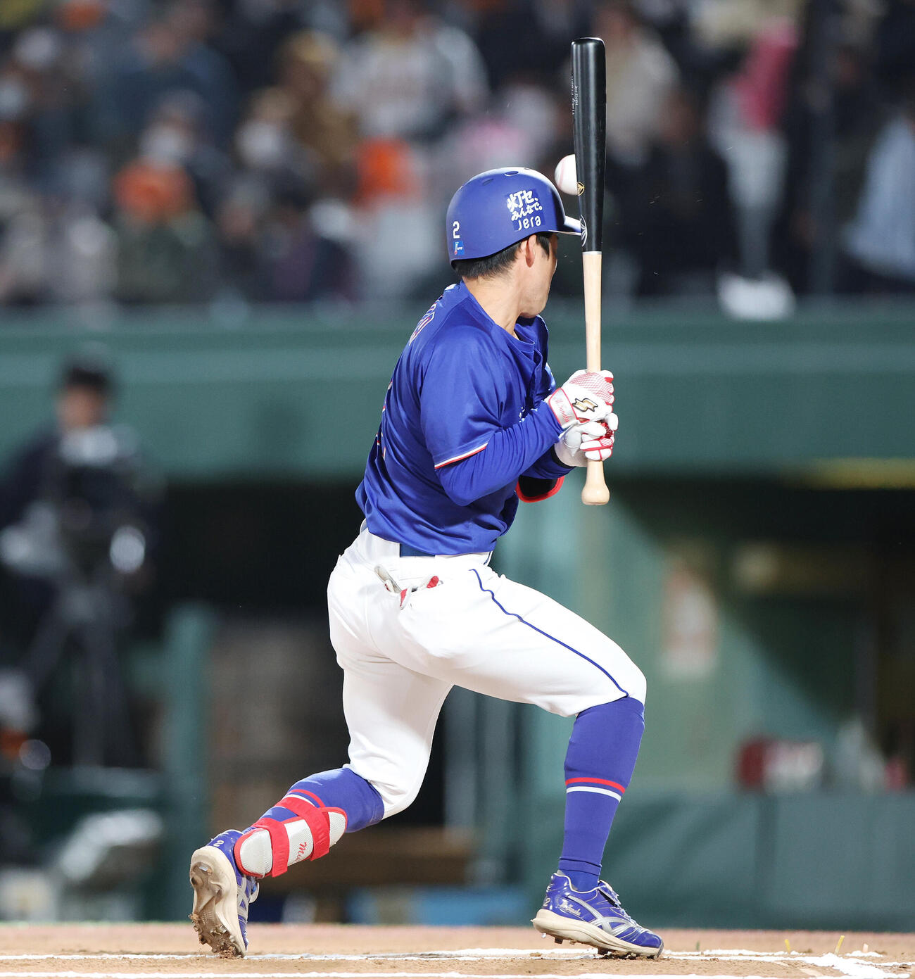 巨人対中日　6回表中日無死、死球を受ける田中幹也　（撮影・宮地輝）