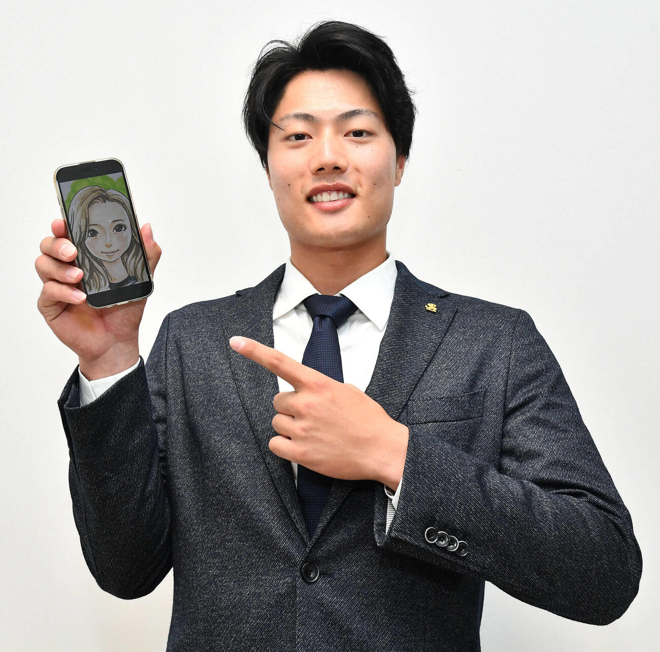 契約更改で一般女性との結婚を発表し、お相手の似顔絵を見せるソフトバンク渡辺（2024年11月15日撮影）
