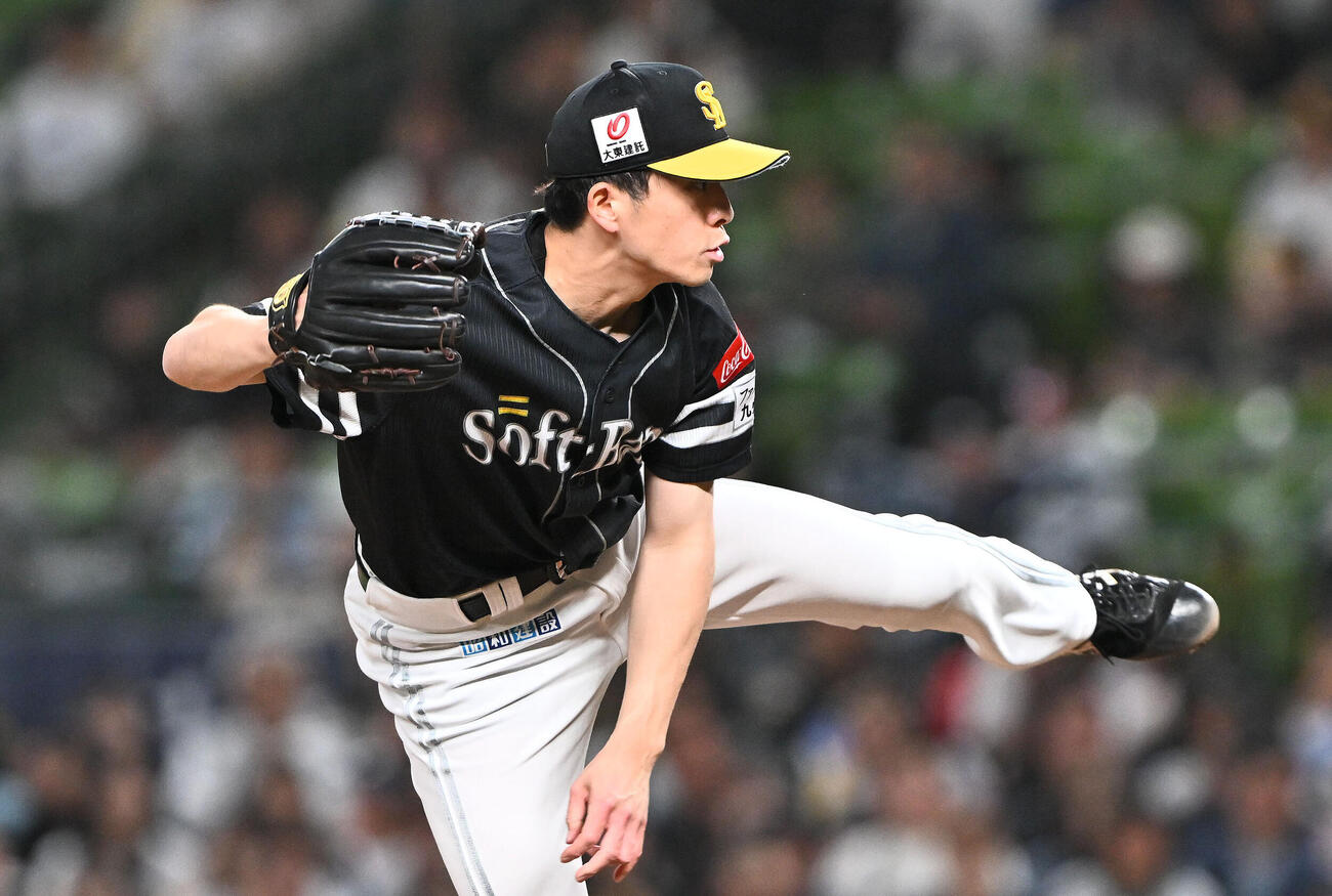 西武対ソフトバンク　ソフトバンク先発の大関友久（撮影・滝沢徹郎）