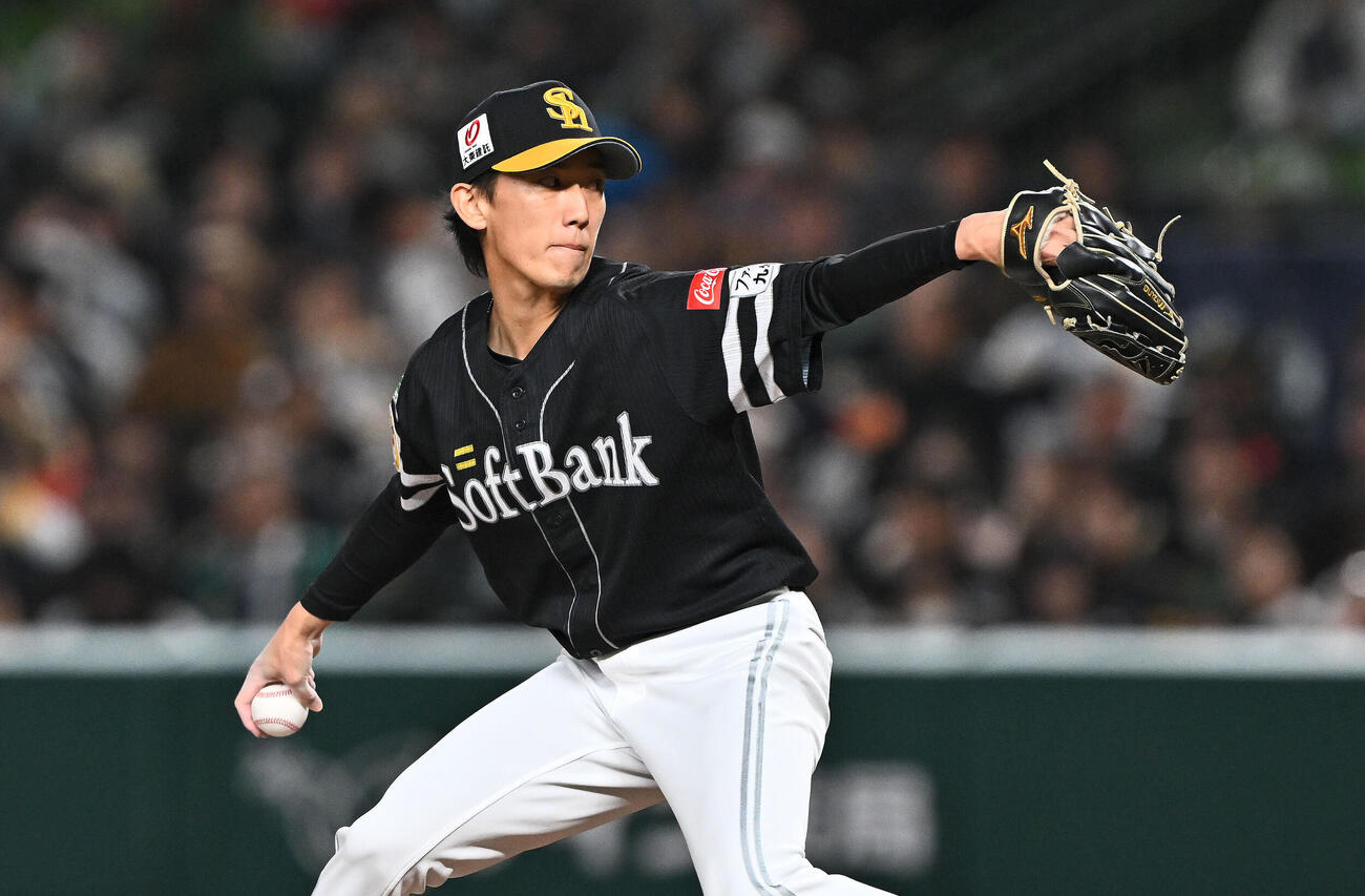 西武対ソフトバンク　ソフトバンク先発の大津亮介　（撮影・滝沢徹郎）