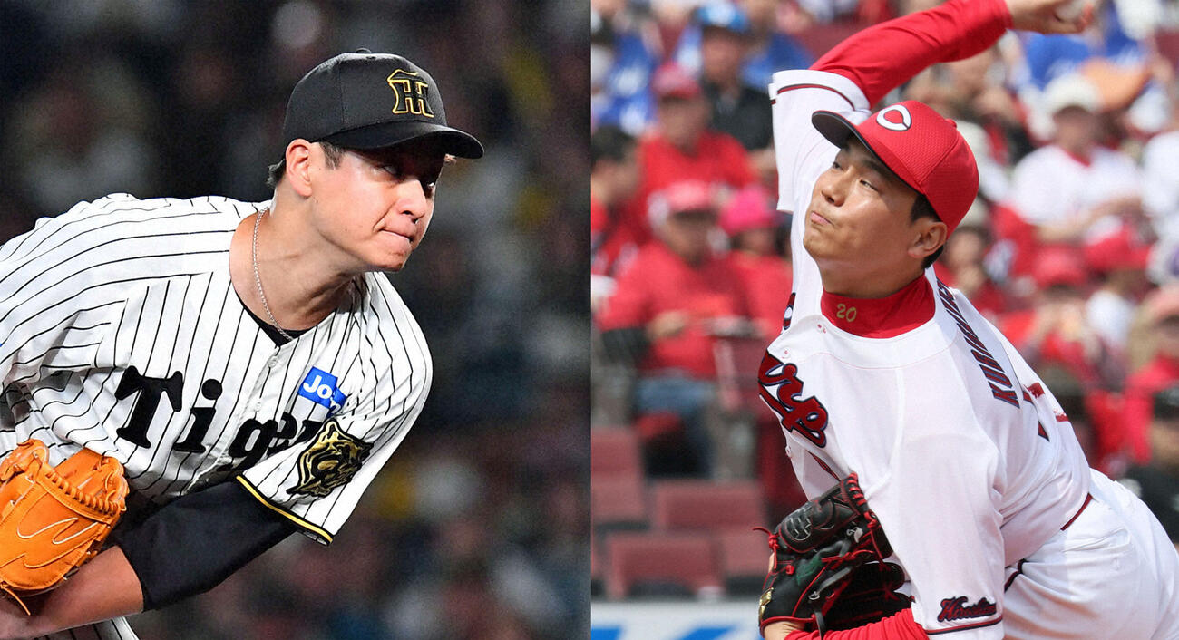 阪神大竹耕太郎（左）と広島栗林良吏