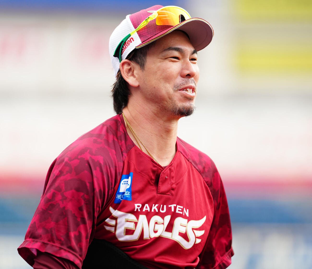 ロッテ対楽天　試合前練習で笑顔の楽天前田健太（撮影・鈴木みどり）＝2026年4月28日