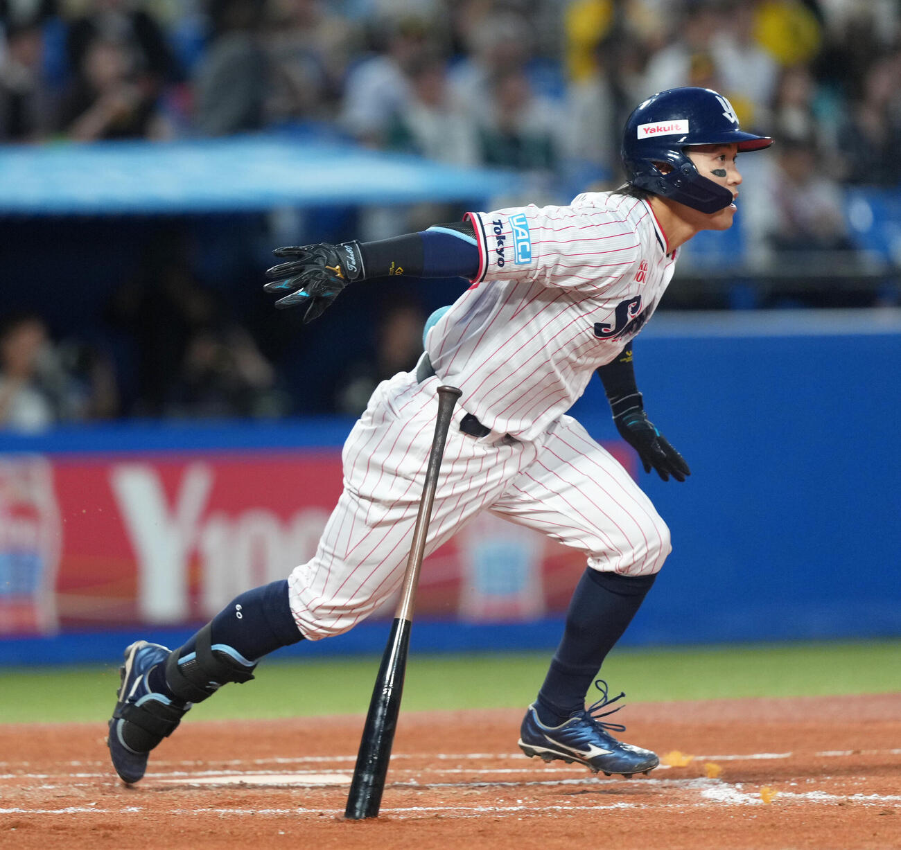 ヤクルト対阪神　2回裏ヤクルト無死一、三塁、武岡龍世は適時打を放つ　（撮影・足立雅史）