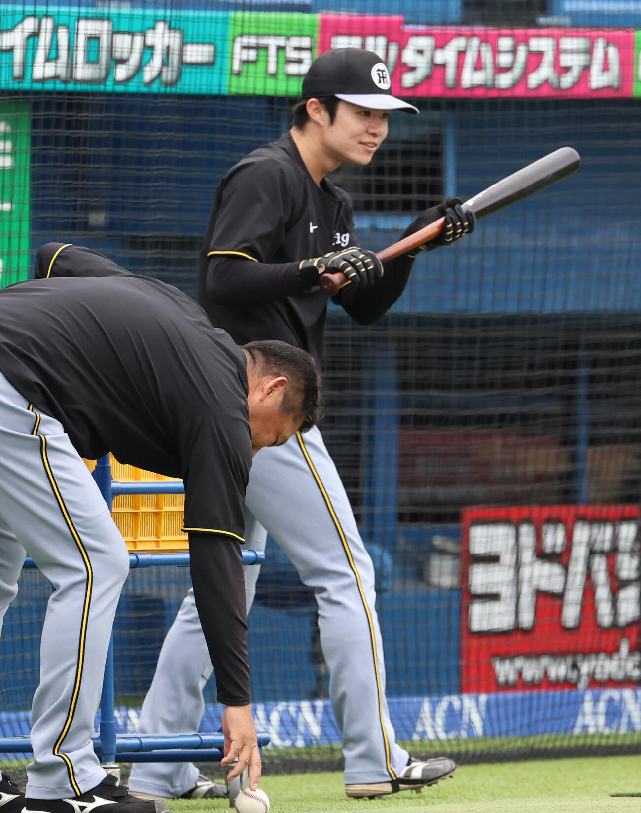 ヤクルト対阪神　試合前、バントの構えをする阪神中野拓夢（撮影・水谷安孝）