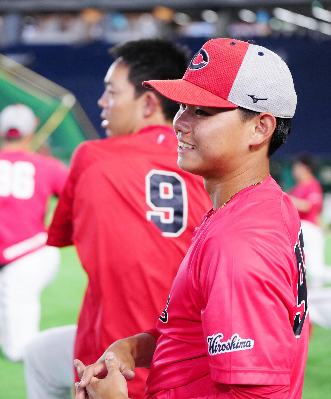 巨人対広島　試合前練習を行う広島前川誠太（撮影・江口和貴）