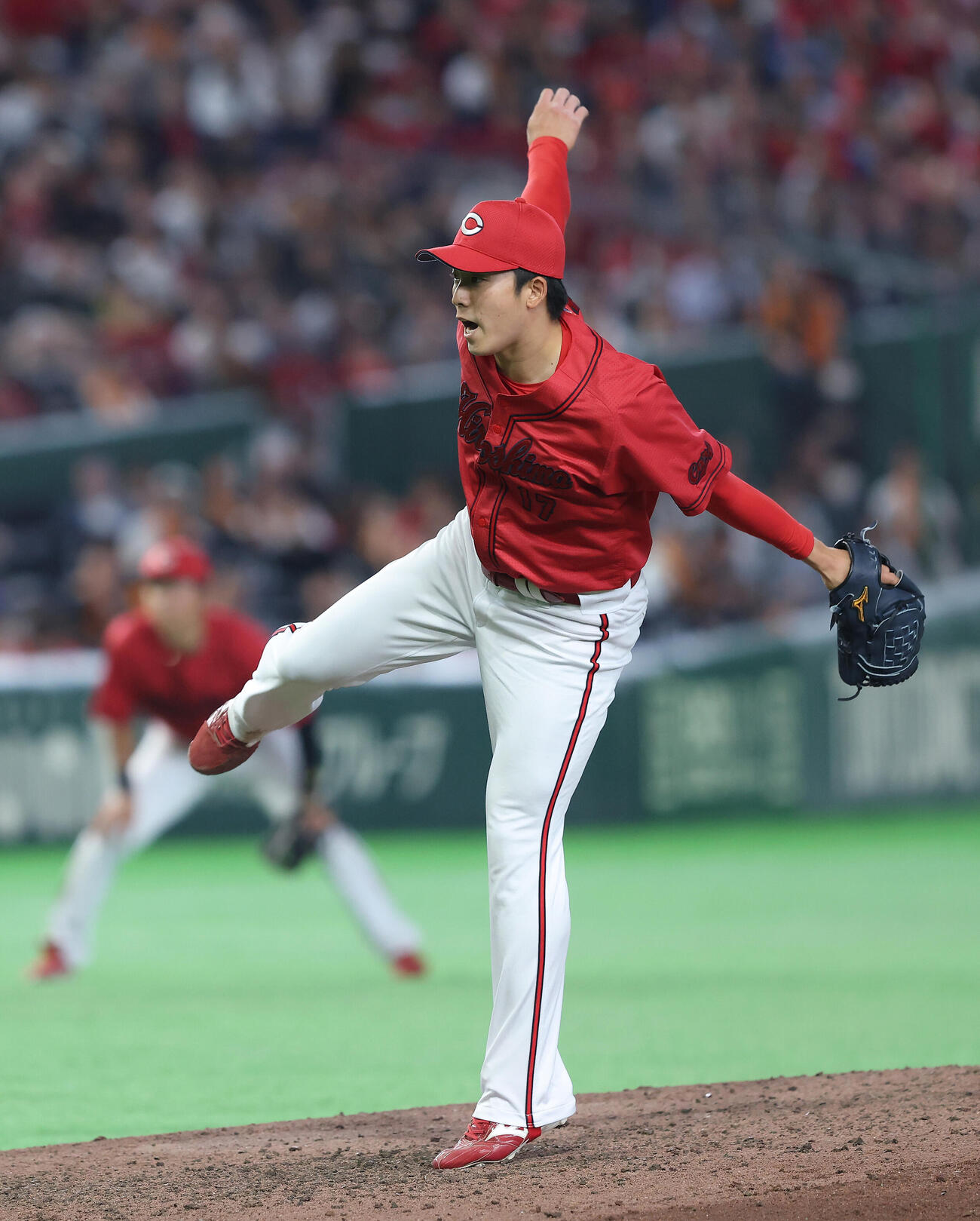 巨人対広島　8回裏、広島4番手で登板する常広羽也斗（撮影・河田真司）