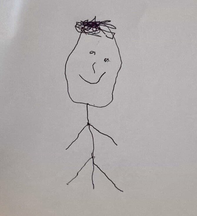 巨人エルビス・ルシアーノの息子マシューくん（3歳）が書いたパパの絵（本人提供）