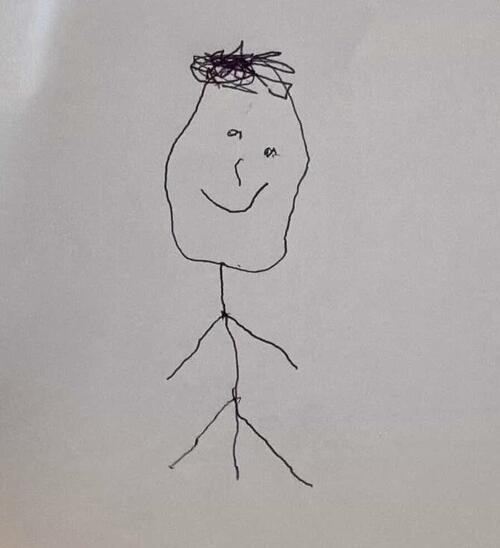 巨人エルビス・ルシアーノの息子マシューくん（3歳）が書いたパパの絵（本人提供）