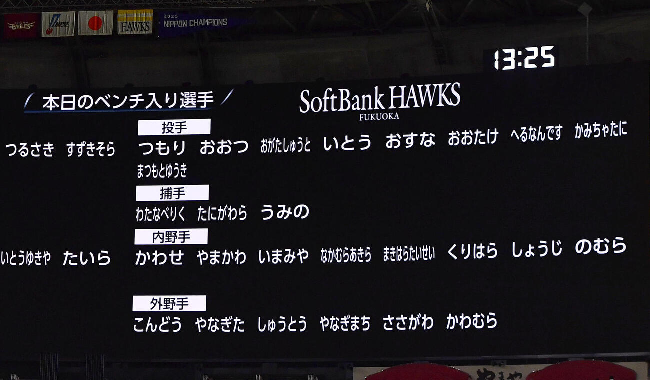 ソフトバンク対楽天　前日死球交代したソフトバンク柳田悠岐はベンチ入り（撮影・岩下翔太）