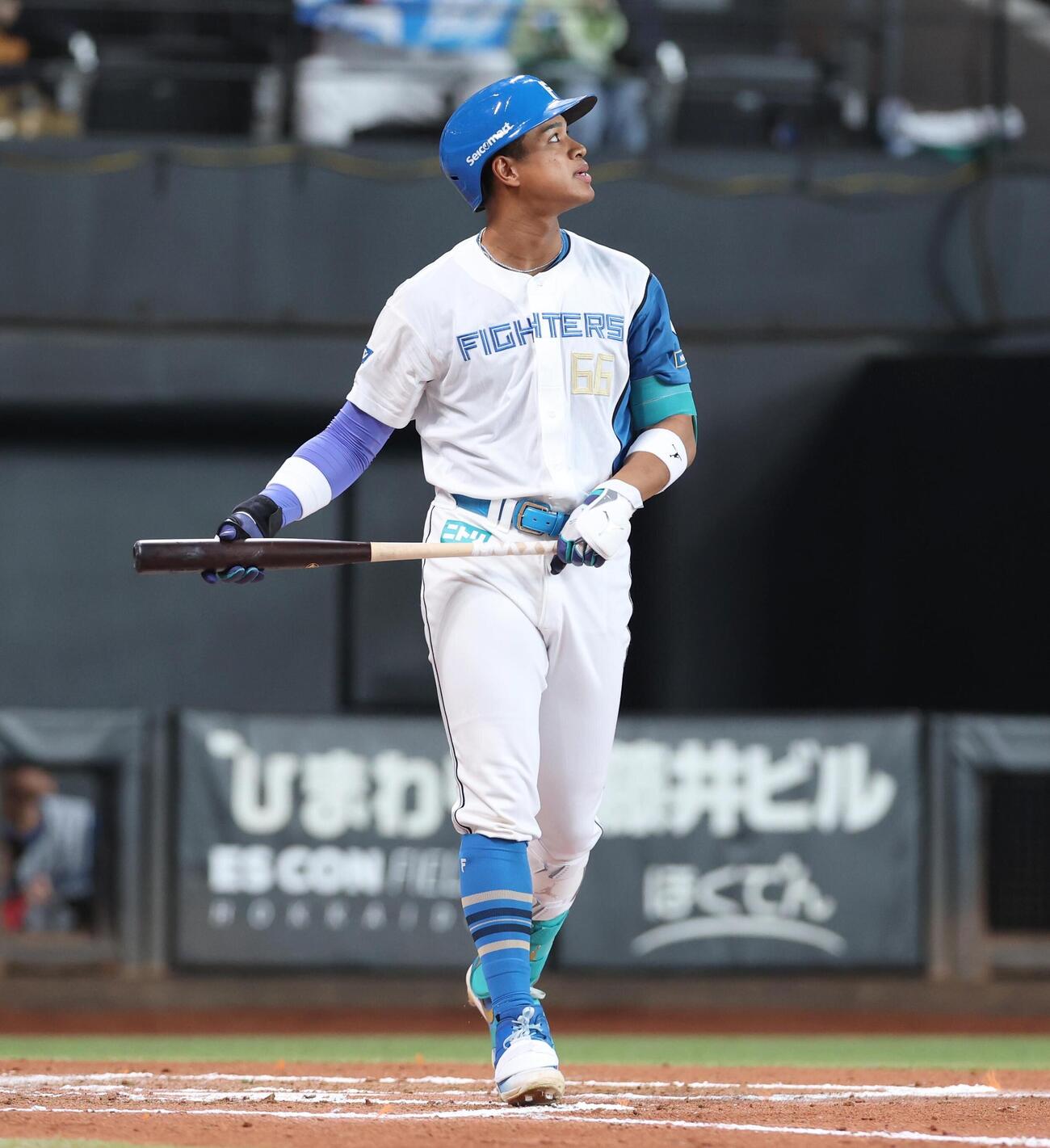 日本ハム対オリックス　6回裏日本ハム2死、本塁打を放つ万波中正（撮影・黒川智章）