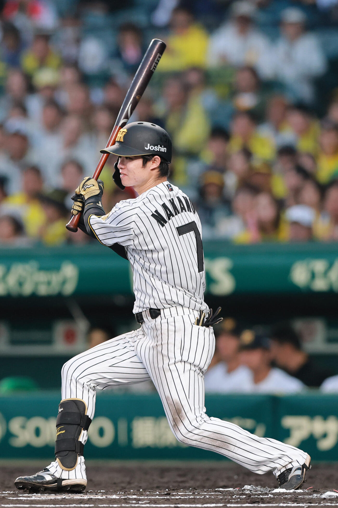 阪神対巨人　6回裏阪神無死、安打を放つ中野拓夢（撮影・上山淳一）