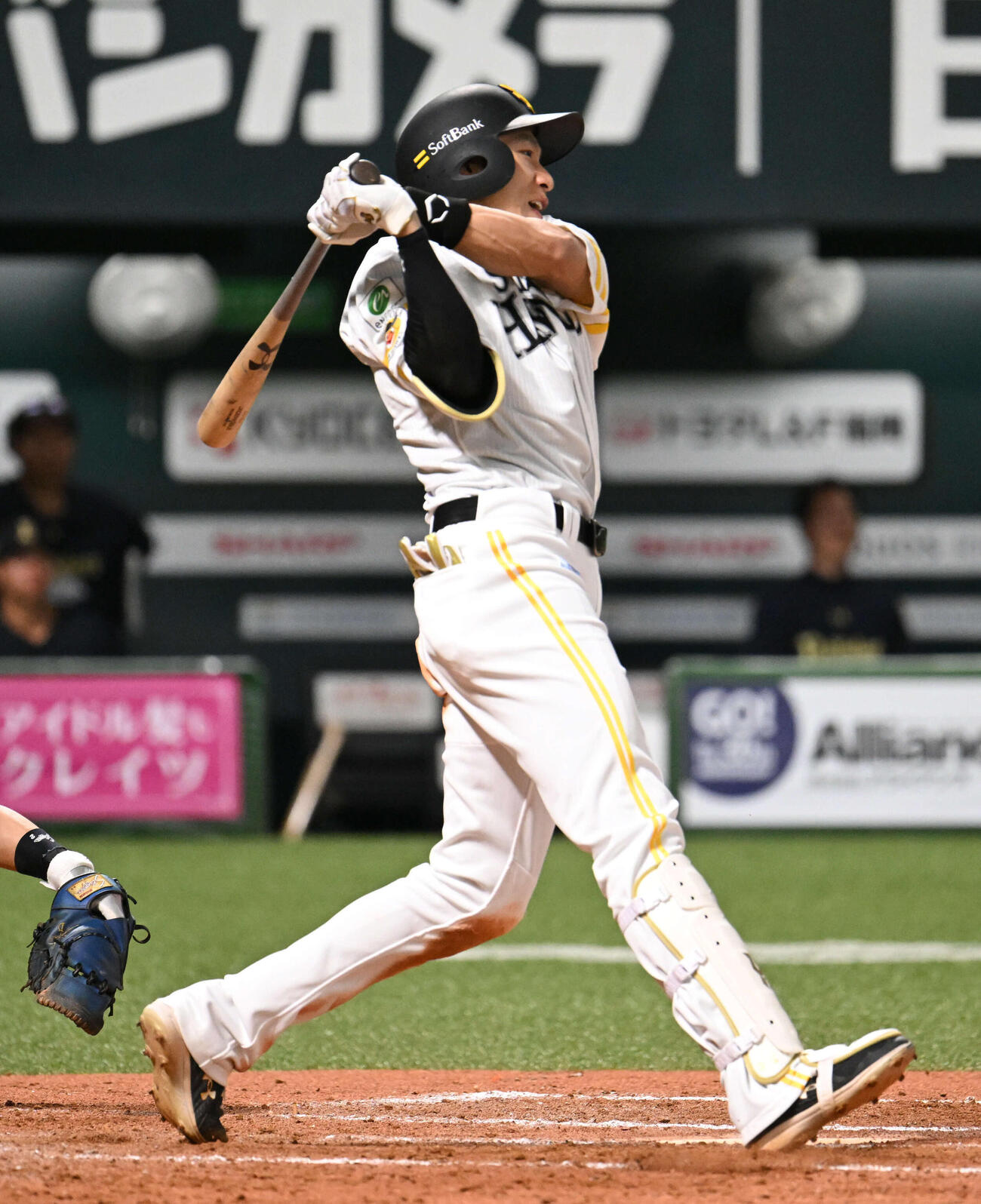 ソフトバンク対オリックス　7回裏ソフトバンク2死満塁、柳田は2点適時打を放つ（撮影・林敢治）