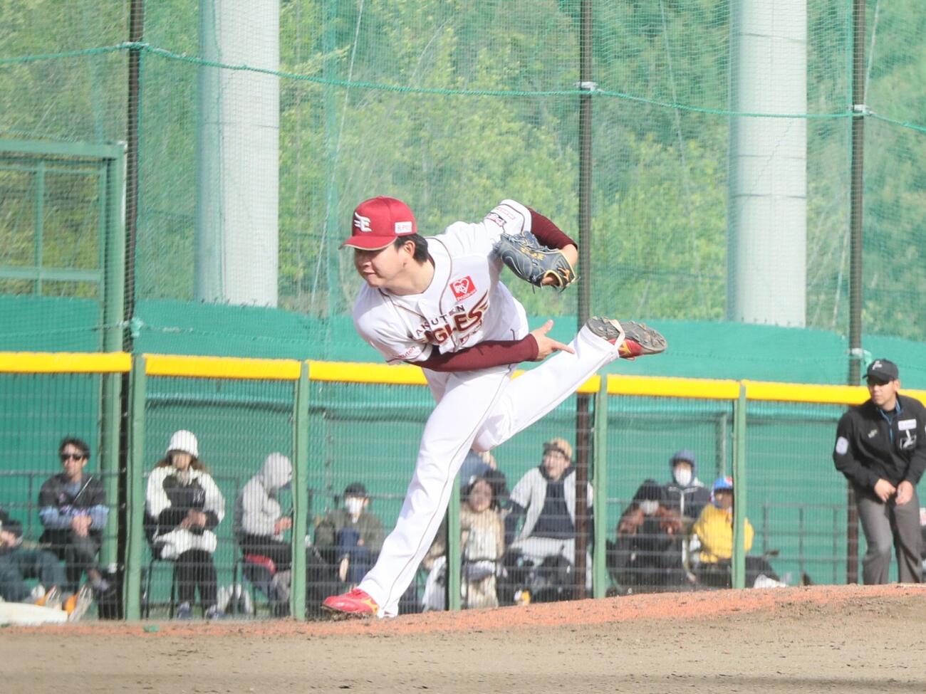 ファーム・リーグ楽天対ロッテ　好投する楽天坂井陽翔投手（撮影・高橋香奈）
