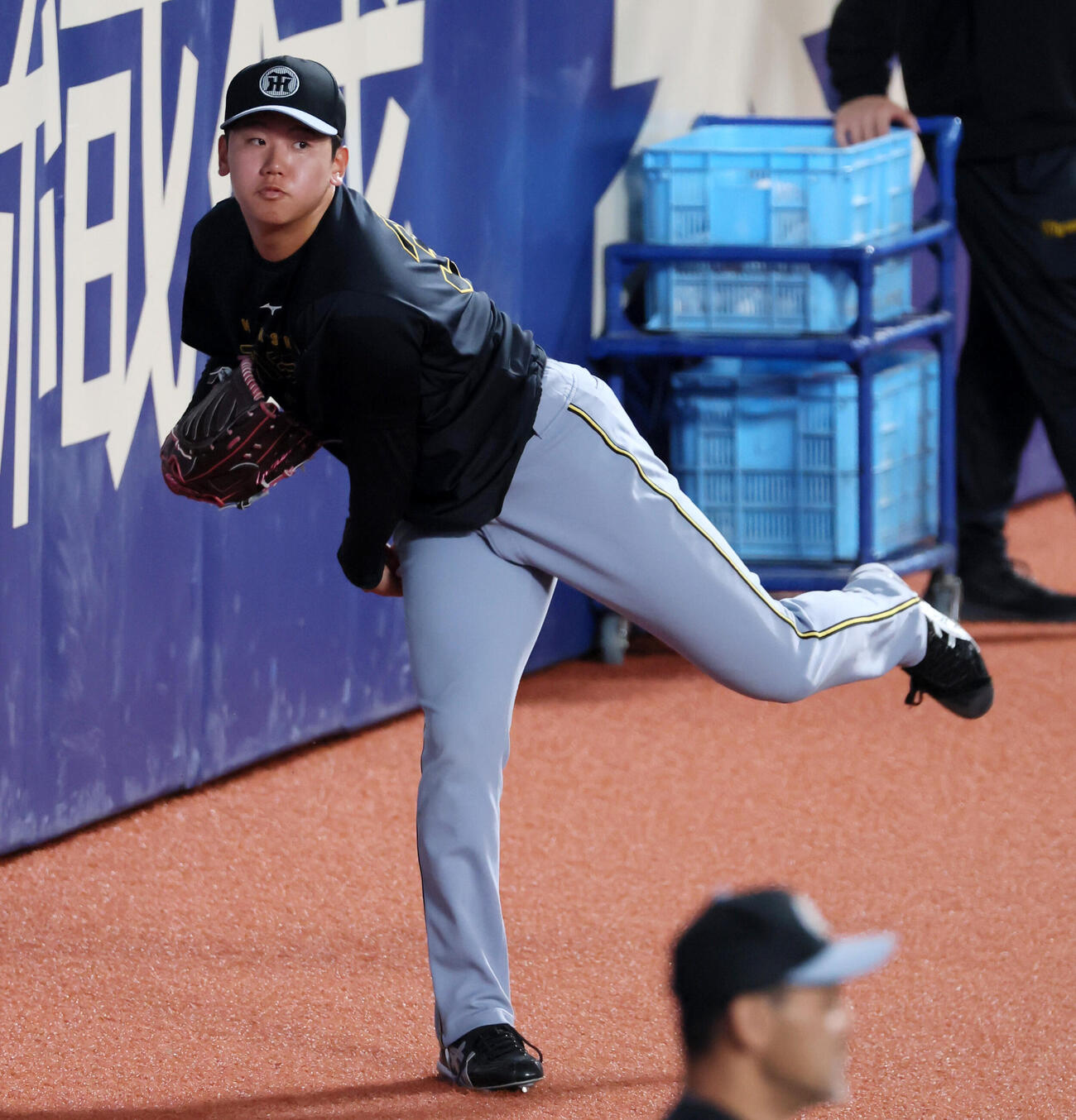 中日対阪神　練習でキャッチボールする阪神門別啓人（撮影・加藤哉）