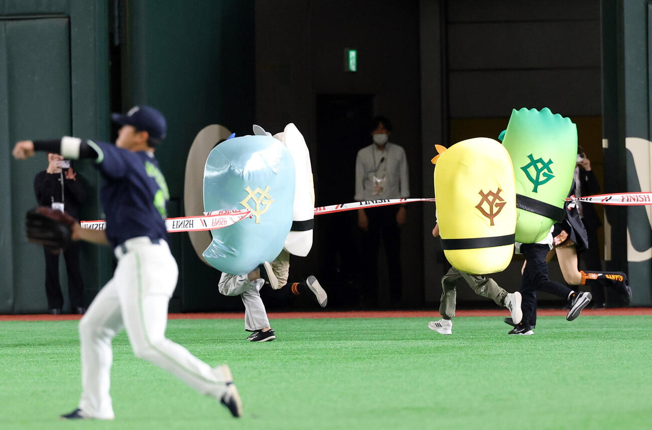 巨人対ヤクルト　すしレースはいかの勝利（（撮影・浅見桂子）