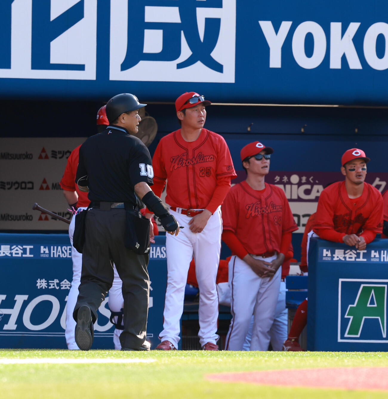DeNA対広島　選手交代を告げる広島新井貴浩監督（撮影・水谷安孝）