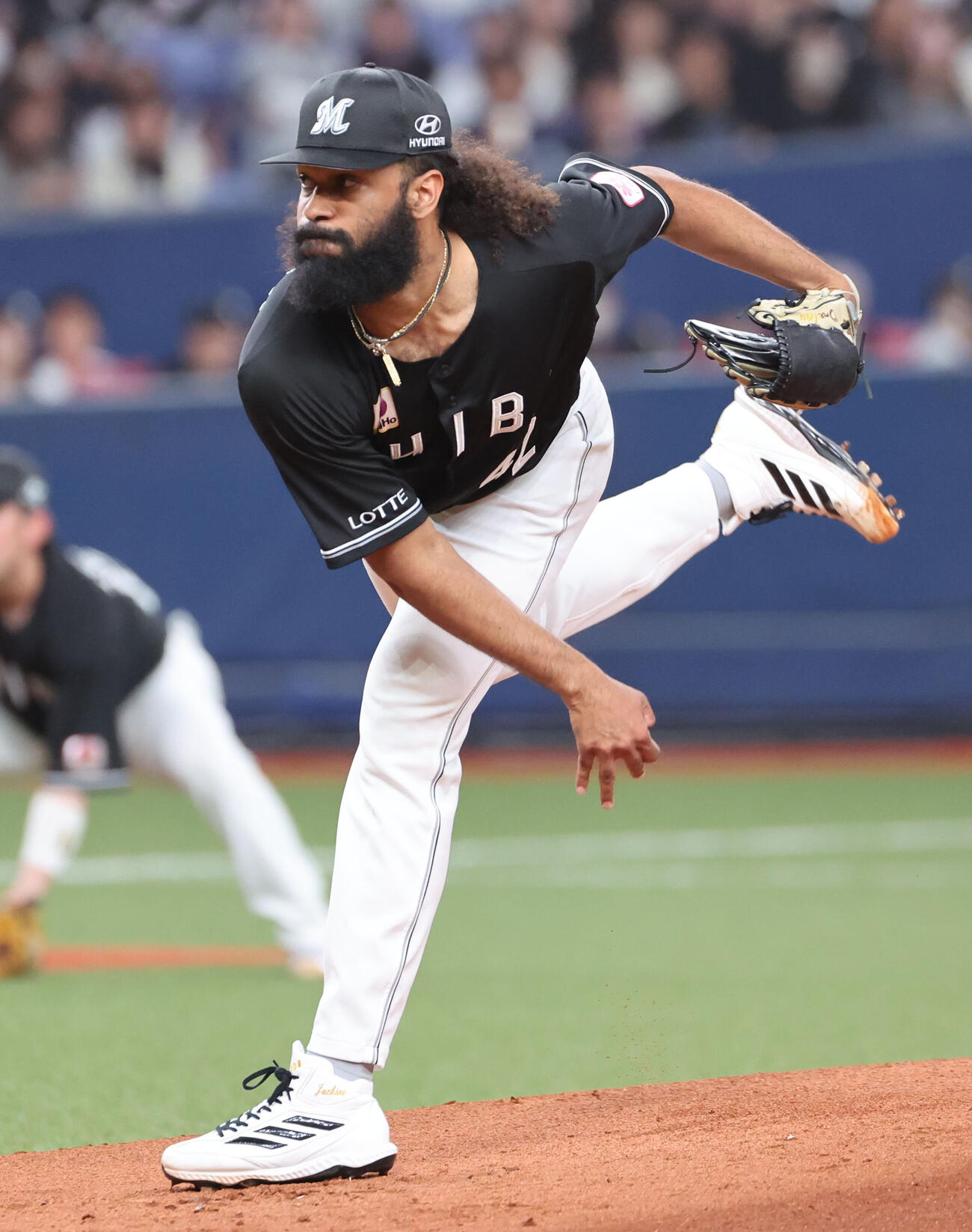 オリックス対ロッテ　ロッテ先発のアンドレ・ジャクソン（撮影・西尾就之）