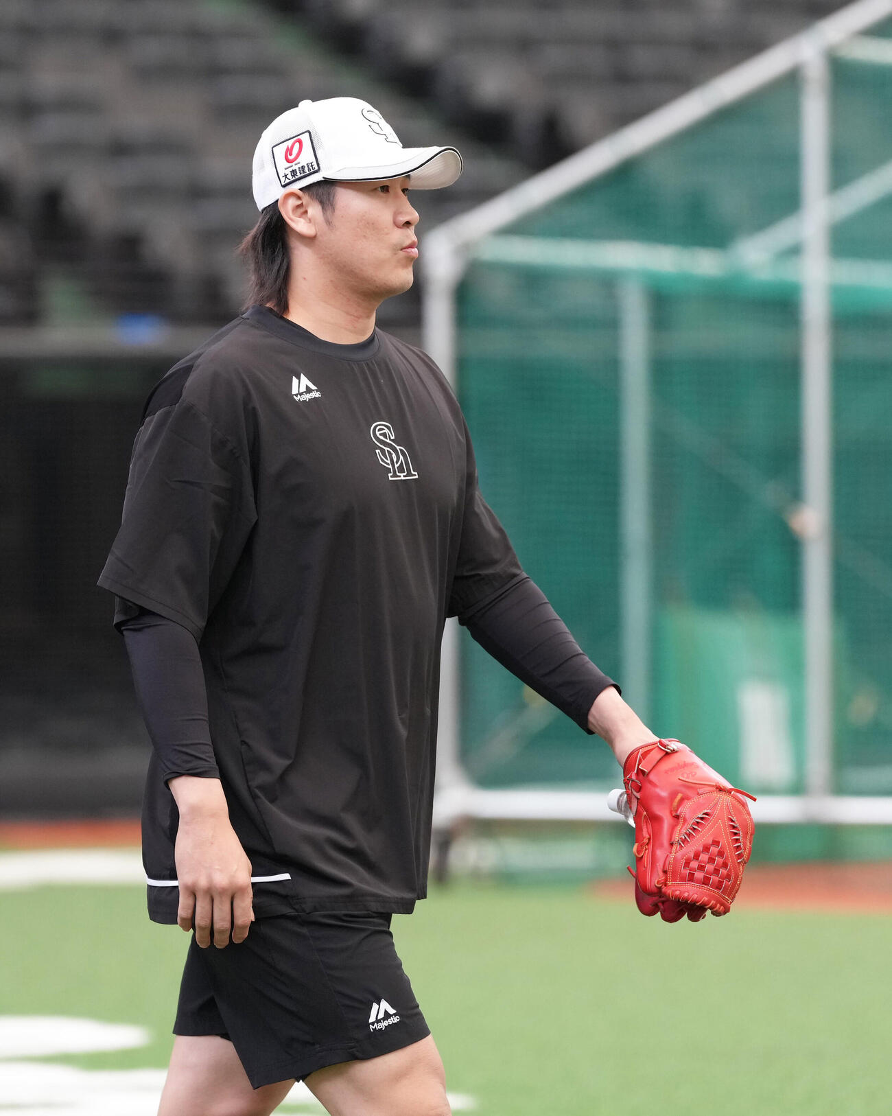 西武対ソフトバンク　練習に臨むソフトバンク杉山一樹（撮影・足立雅史）