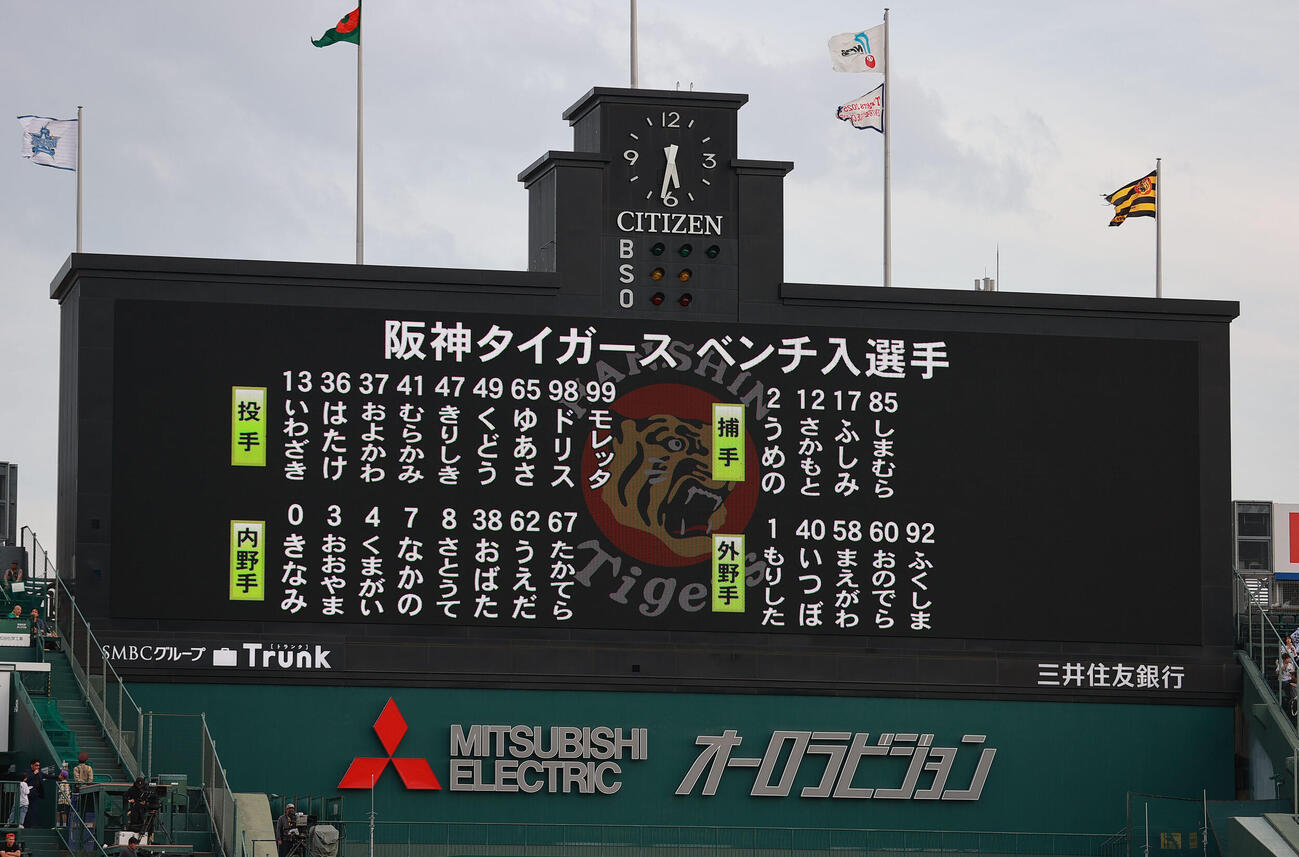 阪神対DeNA　ひらがなで紹介される阪神の選手ら（撮影・上山淳一）