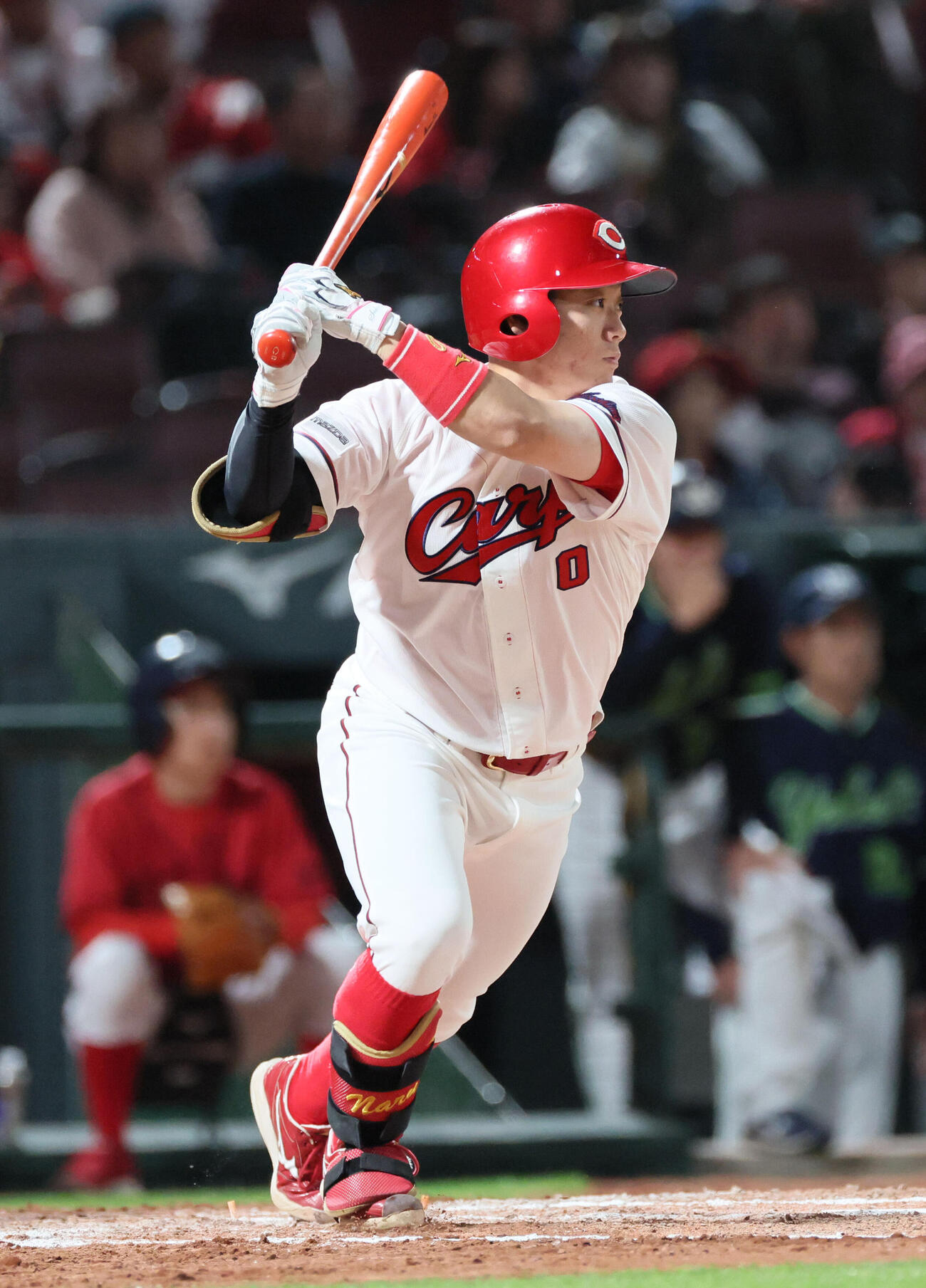 広島対ヤクルト　8回裏広島無死、代打の勝田成は中前打を放つ（撮影・加藤孝規）