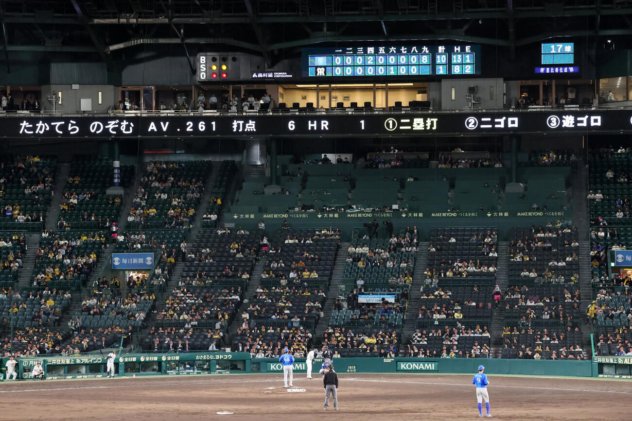 阪神対DeNA DeNAに大量失点し9回裏阪神の攻撃時点では空席が目立った甲子園球場（撮影・加藤哉）