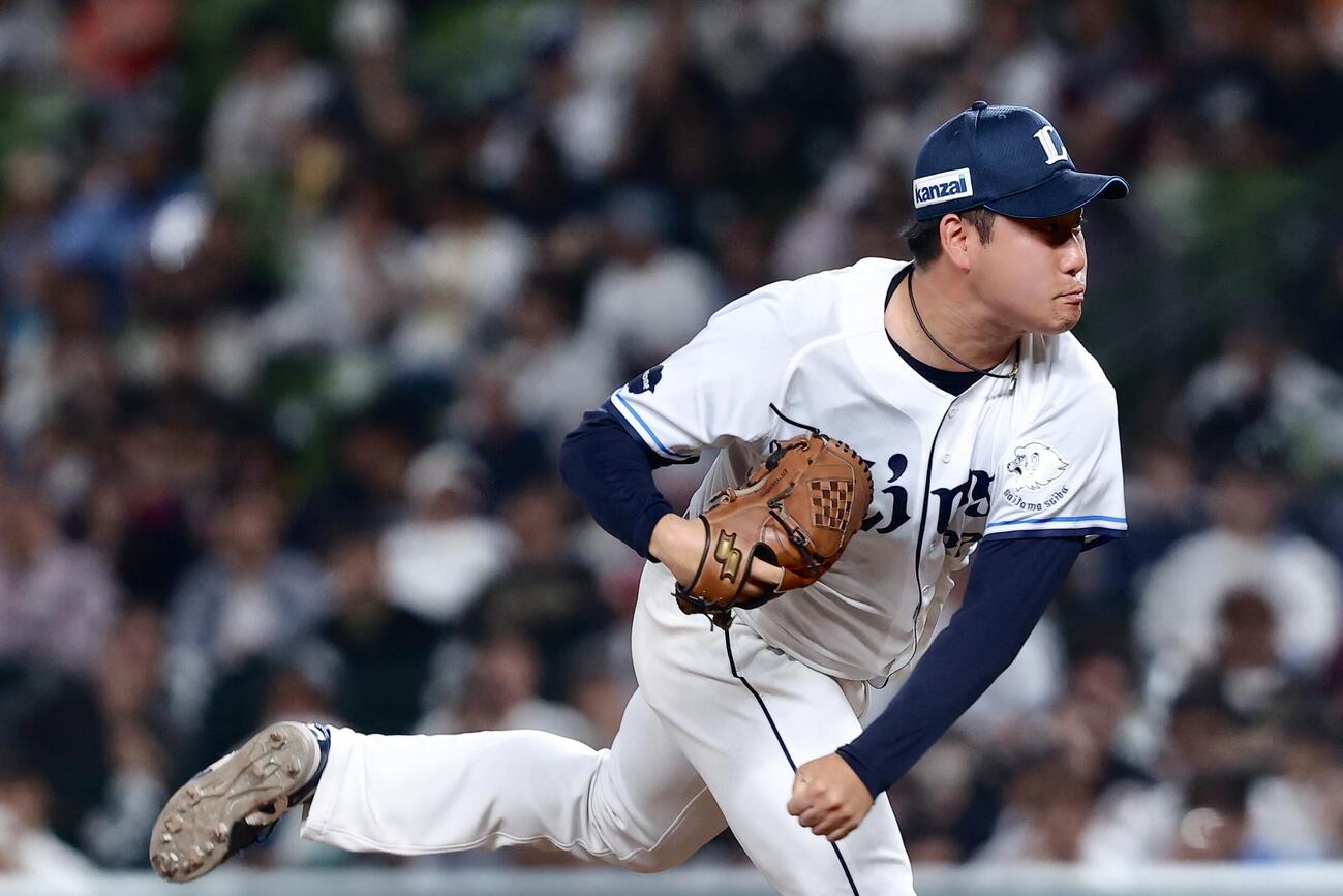 西武対楽天　9回表、力投する岩城颯空（撮影・河田真司）