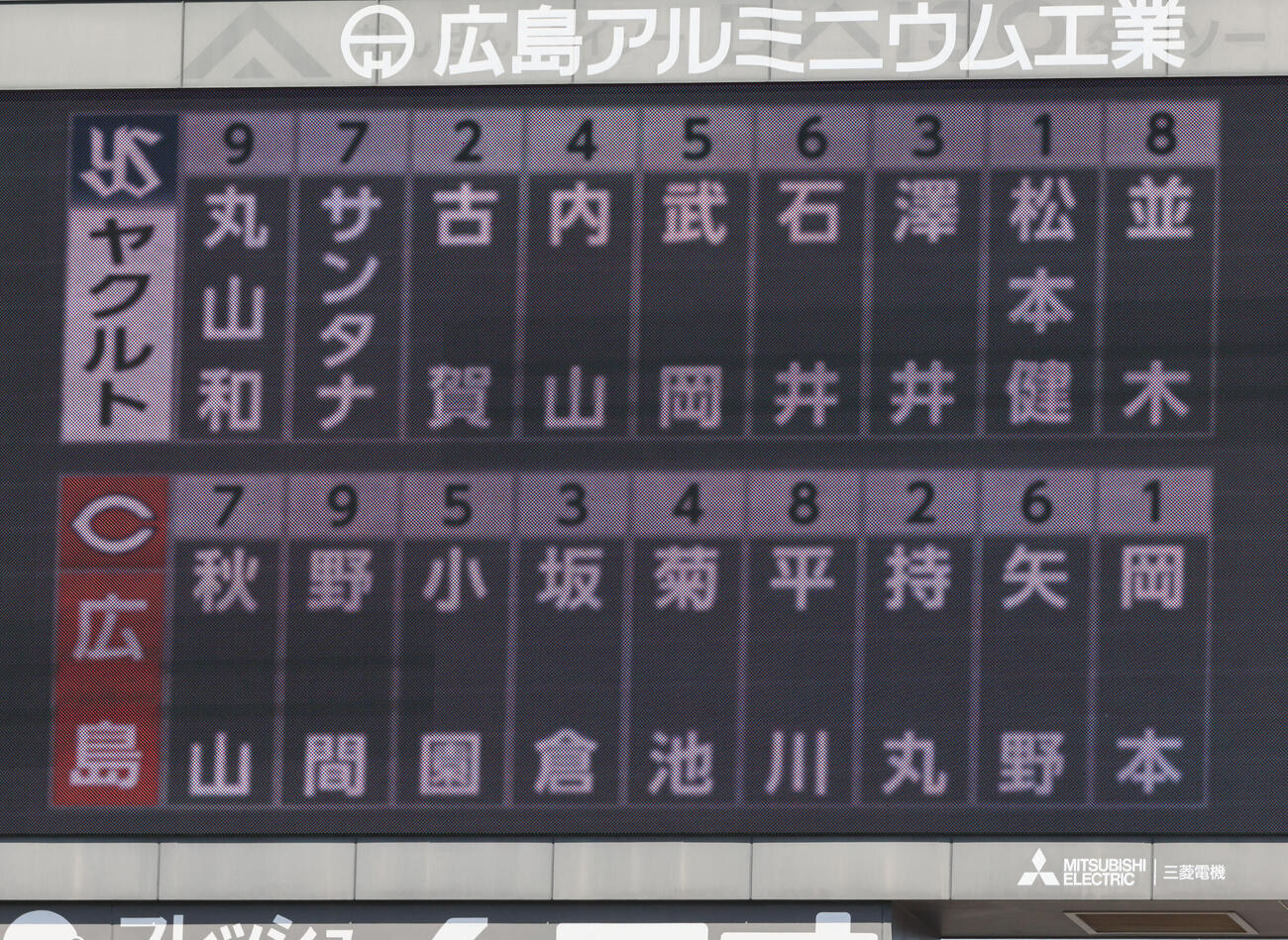 広島対ヤクルト　両軍スタメン（撮影・加藤孝規）