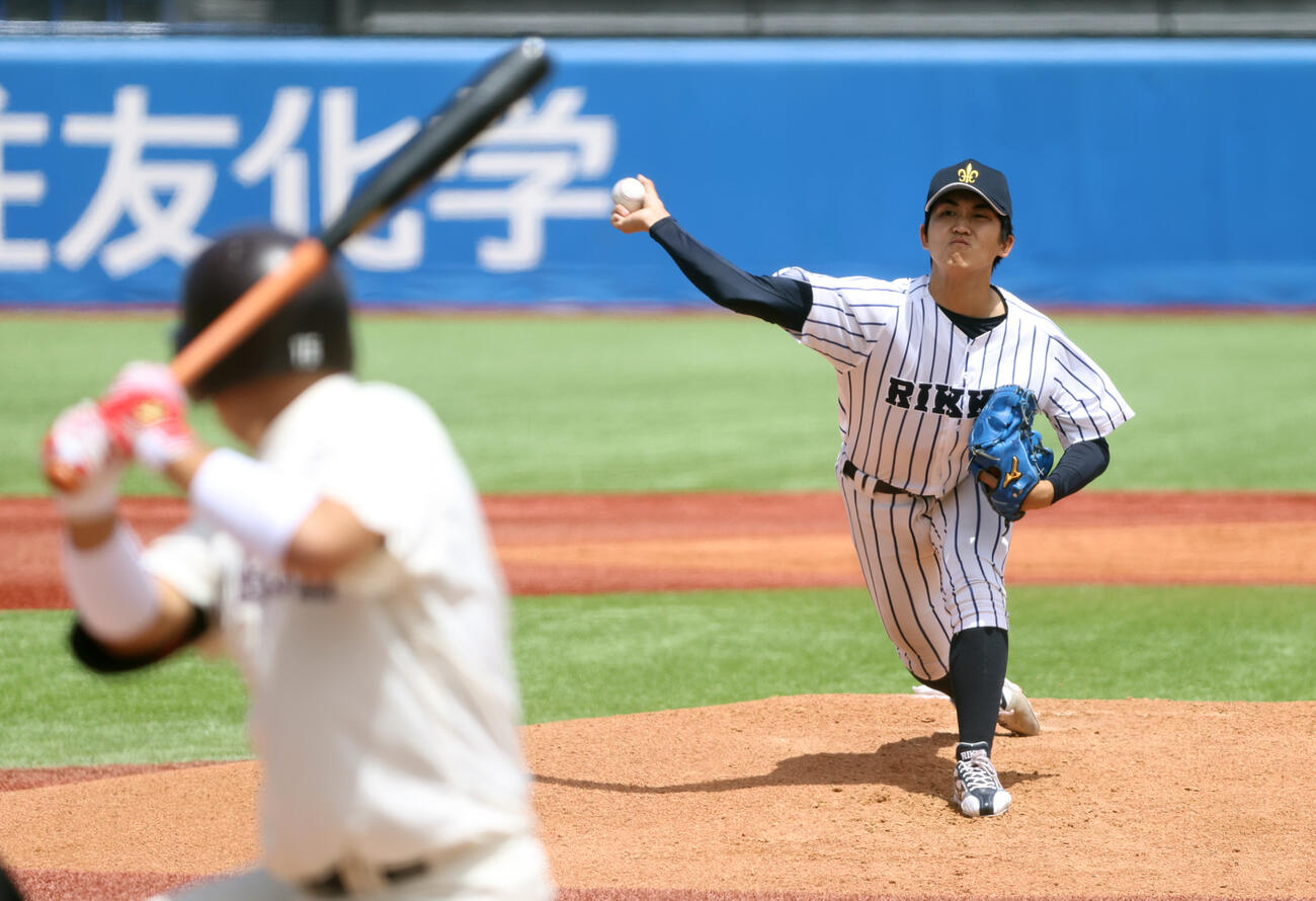 立大対早大　先発した立大・道本想＝2026年5月9日