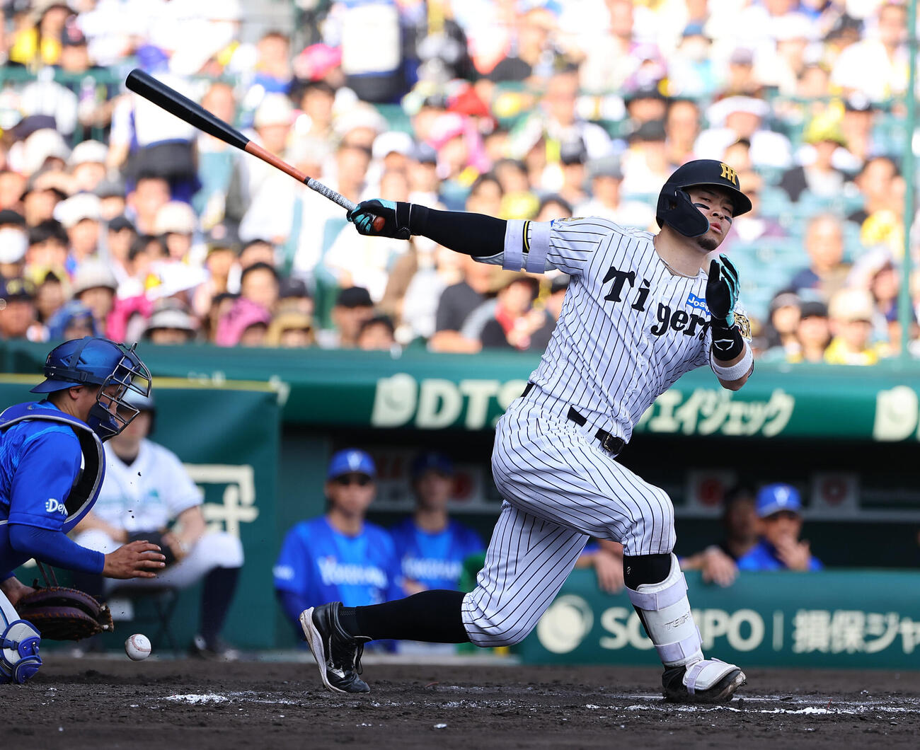 阪神対DeNA 8回裏阪神1死、三振に倒れる佐藤輝明（撮影・上田博志）