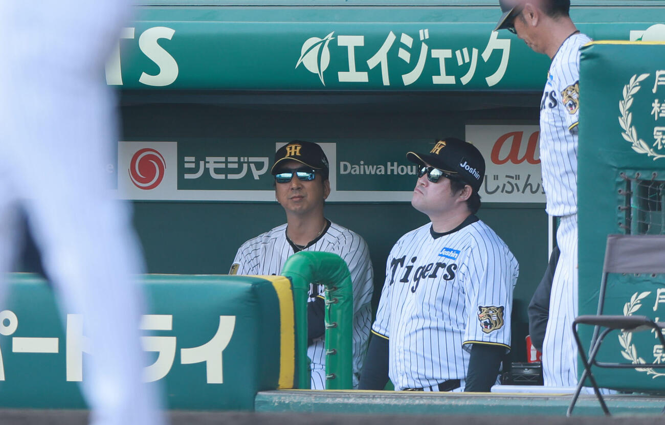 阪神対DeNA 8回表に3点を奪われベンチからグラウンドを見つめる藤川球児監督（撮影・上山淳一）