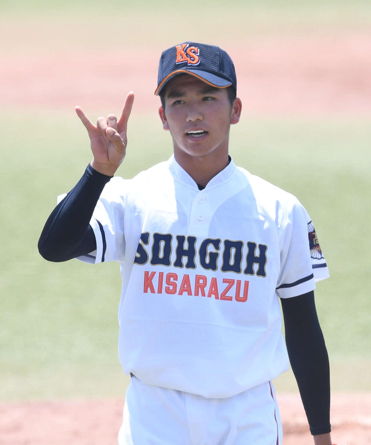 木更津総合対市原中央　アウトカウントを確認する木更津総合・篠木健太郎（2020年8月撮影）