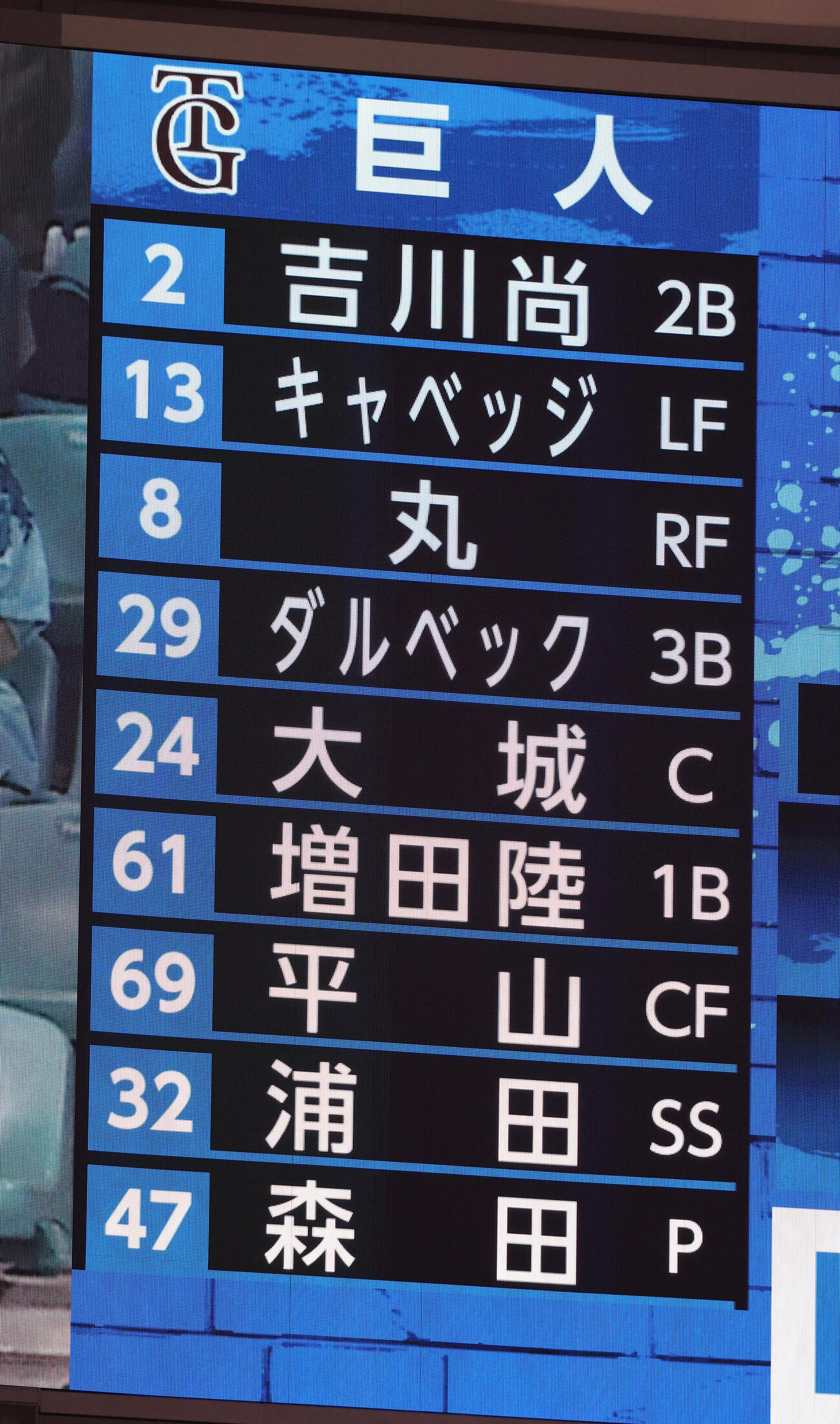 中日対巨人　3番丸佳浩など、大きく入れ替えた巨人のスタメン（撮影・西尾就之）