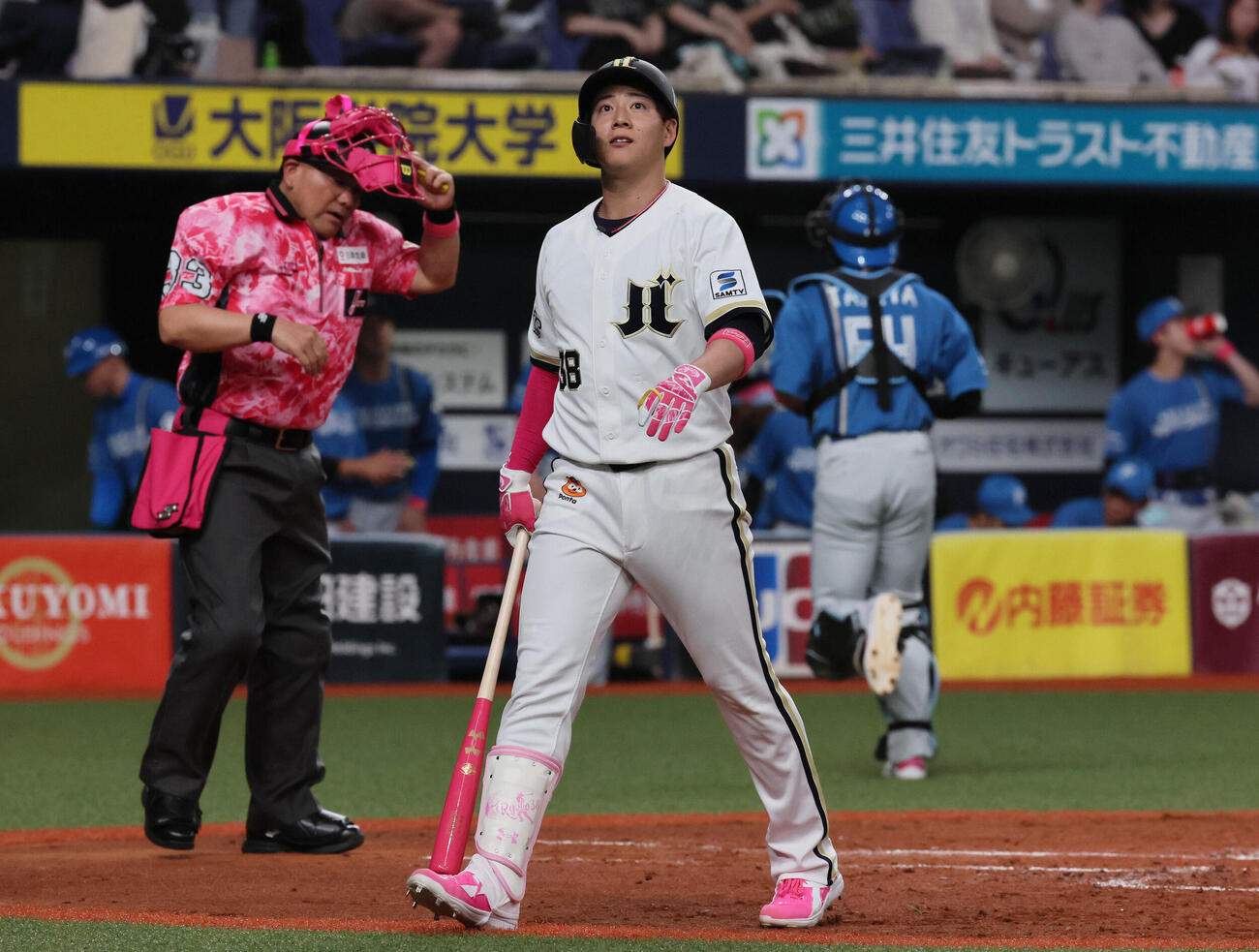 オリックス対日本ハム　2回裏オリックス2死一塁、来田涼斗は見逃し三振に倒れる（撮影・宮崎幸一）