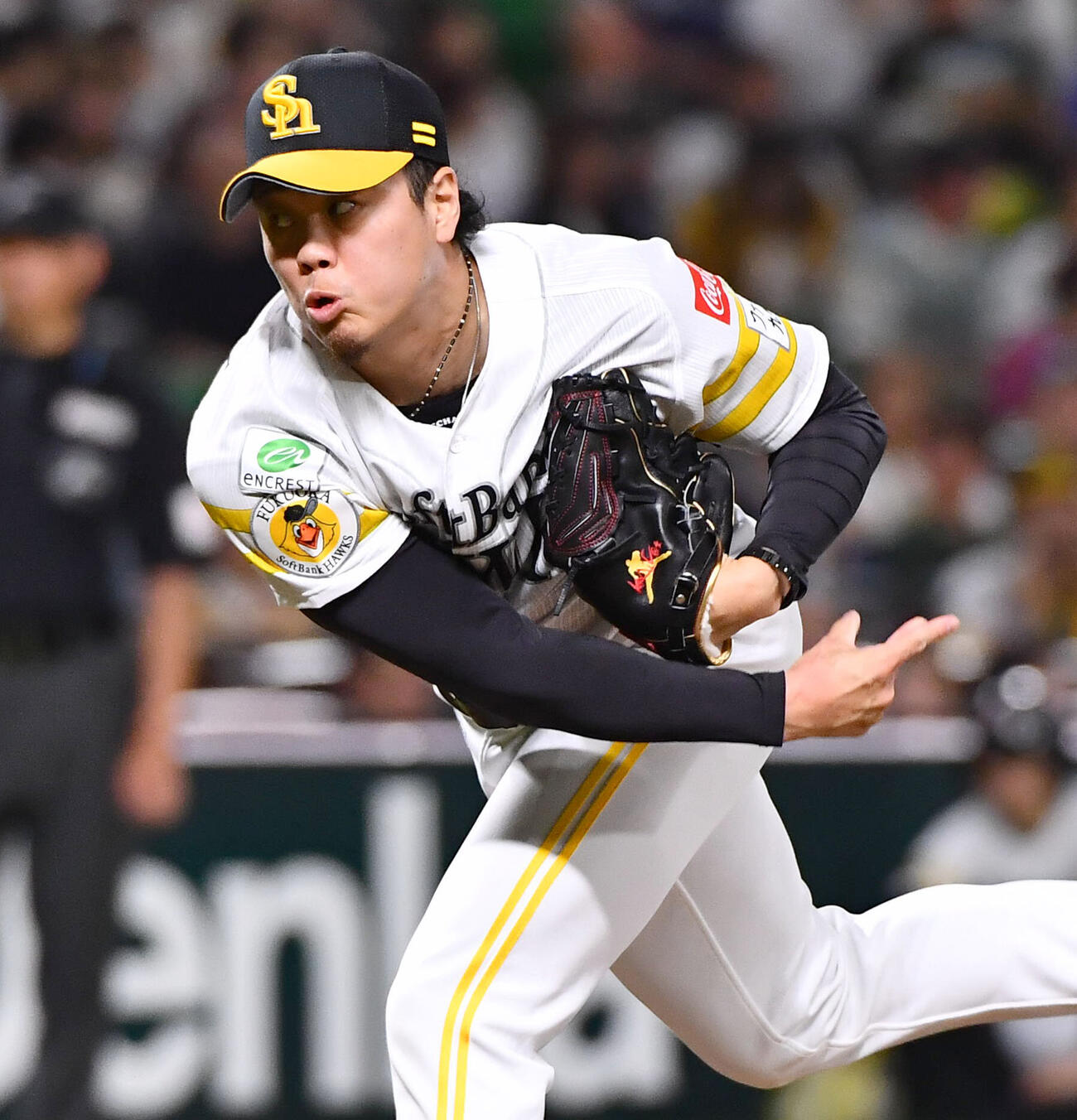 ソフトバンク対西武　7回表から登板した、ソフトバンク2番手の上茶谷大河（撮影・岩下翔太）