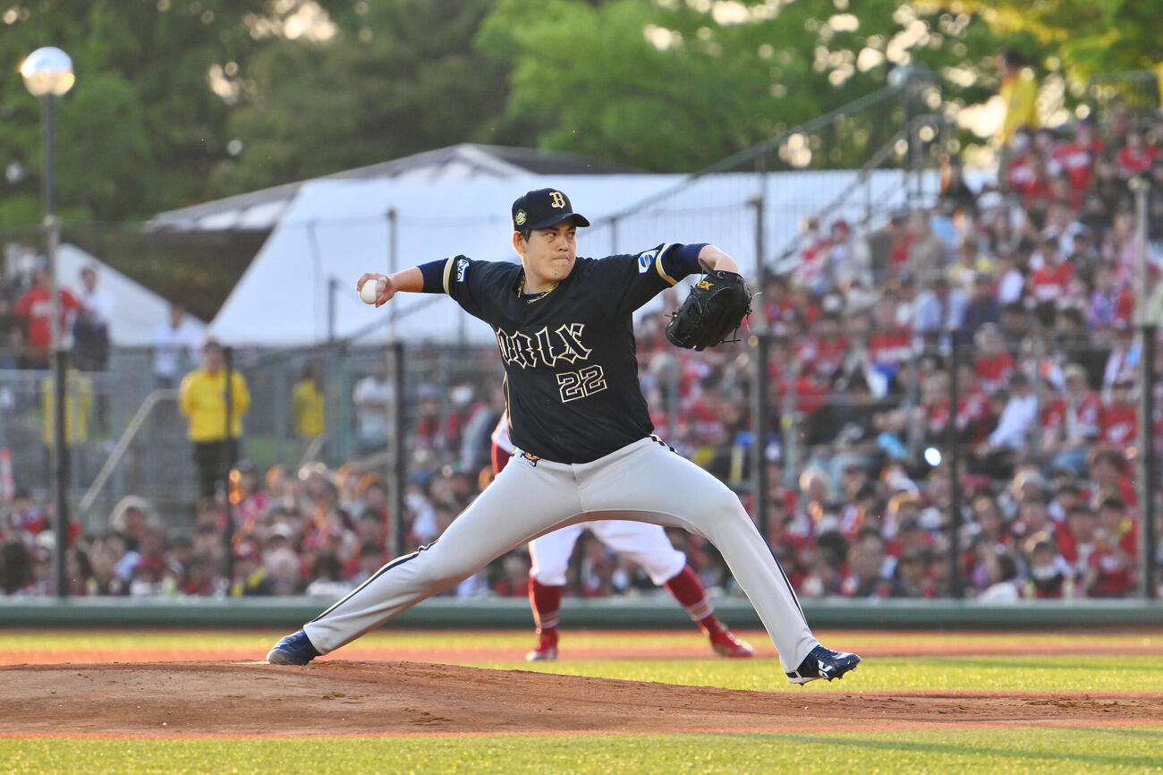 楽天対オリックス　オリックス先発の九里亜蓮（撮影・滝沢徹郎）