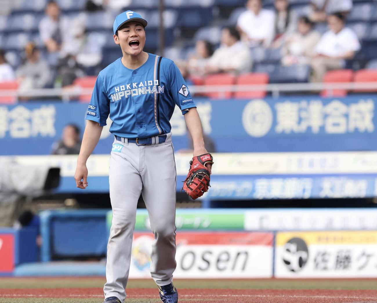 ロッテ対日本ハム　試合前練習で気合を入れる日本ハム清宮幸太郎(撮影・浅見桂子)