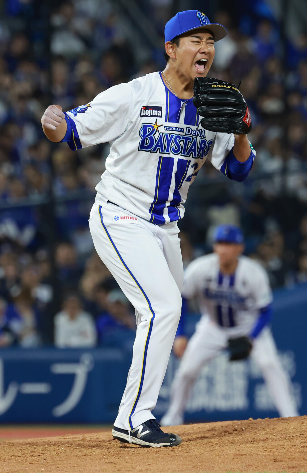 DeNA対中日　8回表を無失点に抑え吠える吉野光樹（撮影・水谷安孝）