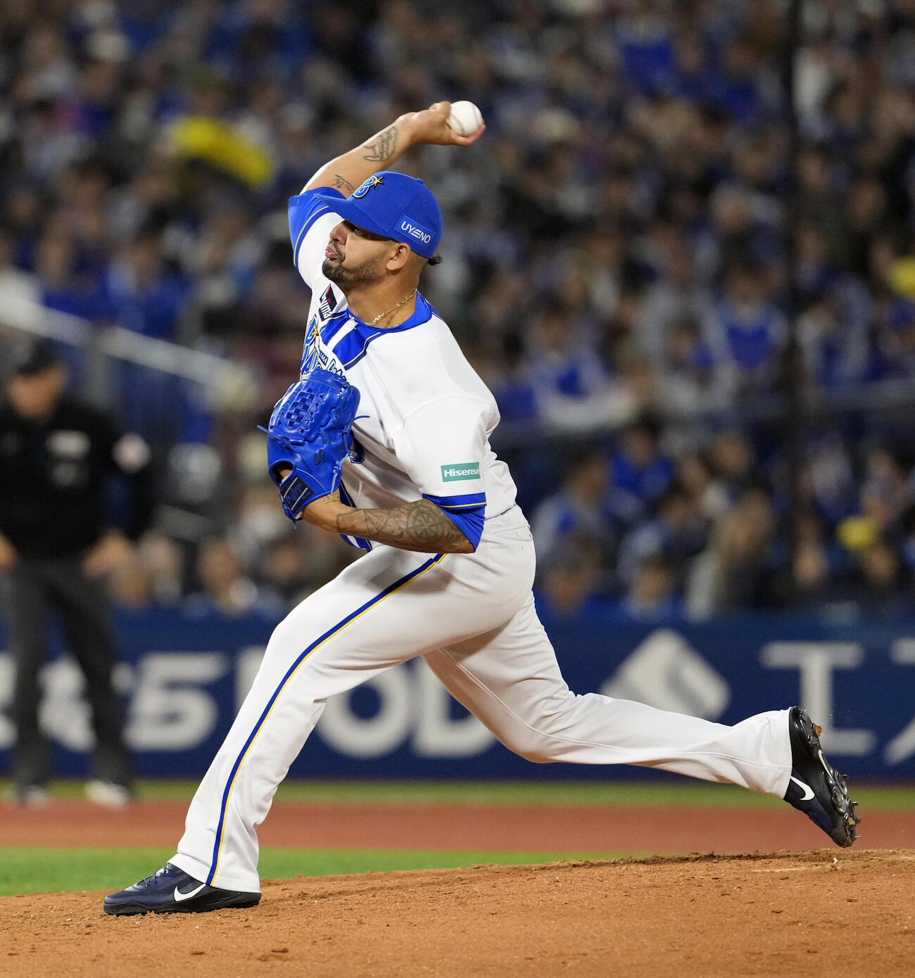 DeNA対中日　7回表から登板し力投するDeNAルイーズ（撮影・小島史椰）