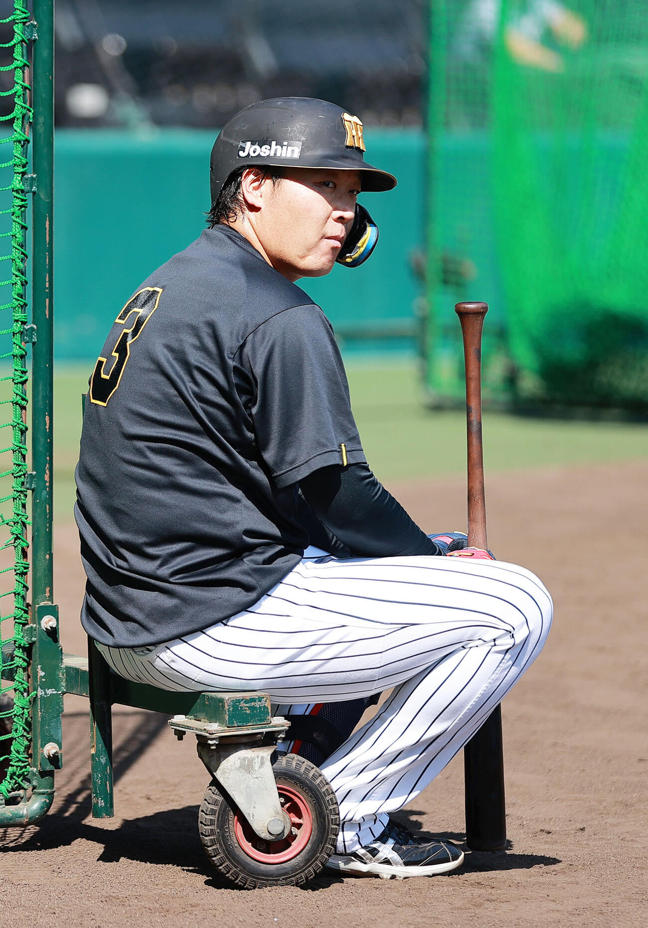 阪神対広島　試合前、フリー打撃の順番を待つ阪神大山悠輔（撮影・上山淳一）