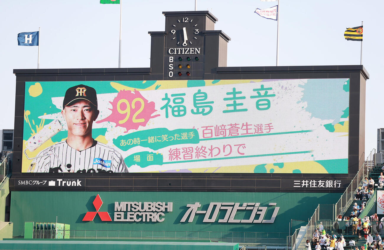 阪神対広島　TORACO DAY演出映像の阪神福島圭音（撮影・上山淳一）