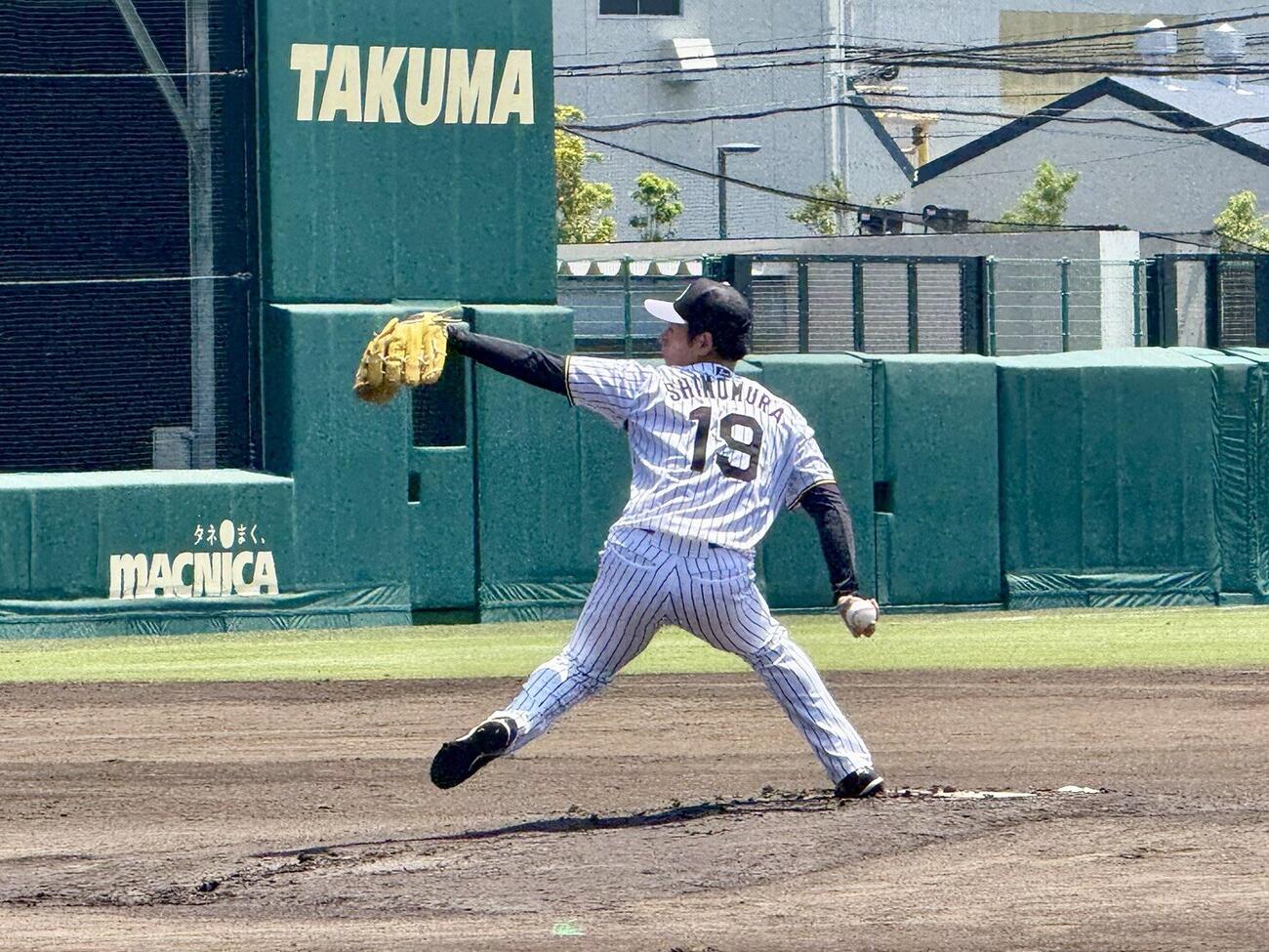 シート打撃で登板する、阪神下村海翔
