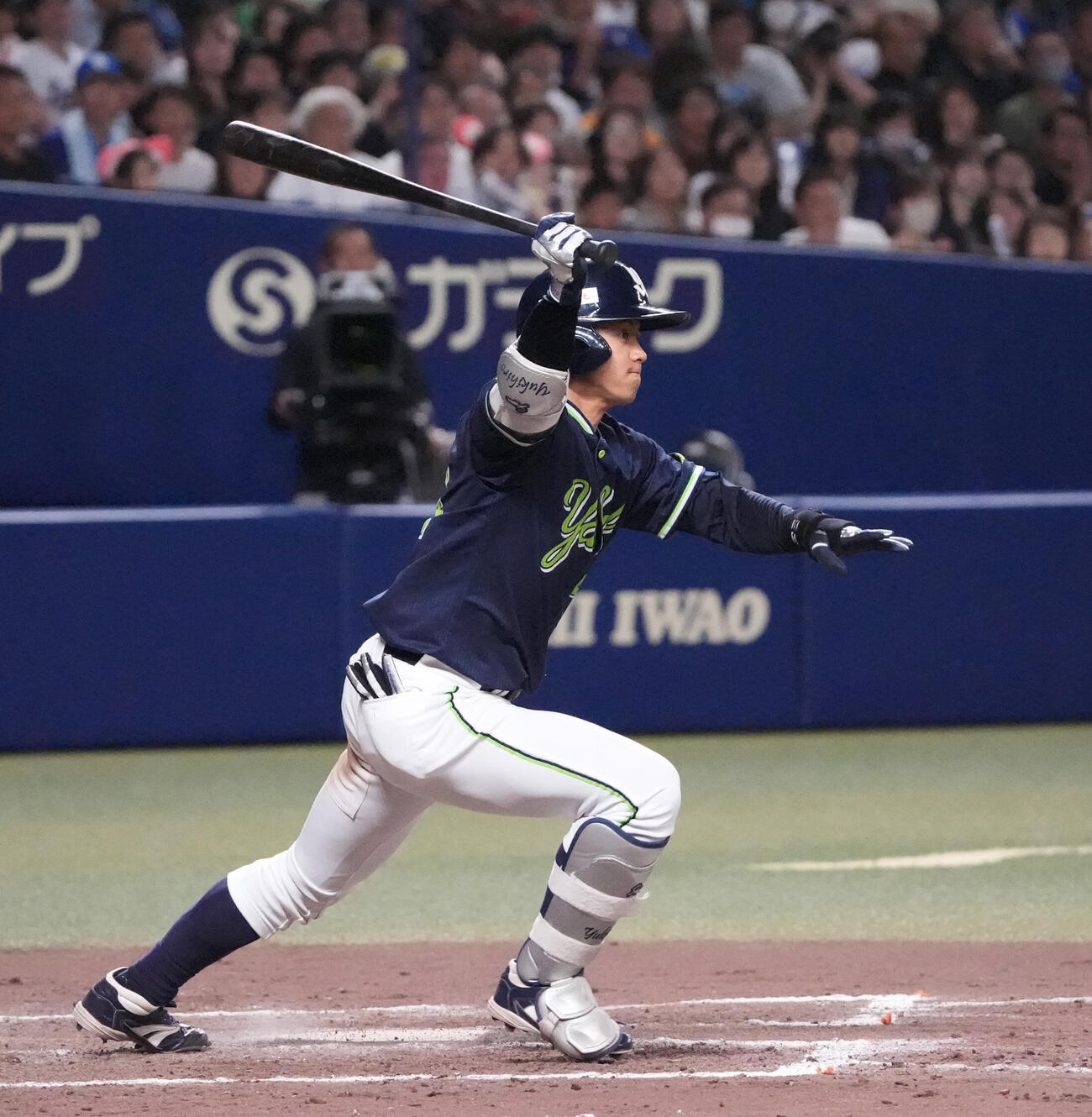 中日対ヤクルト　8回表ヤクルト2死二、三塁、2点適時打を放つ岩田幸宏（撮影・森本幸一）