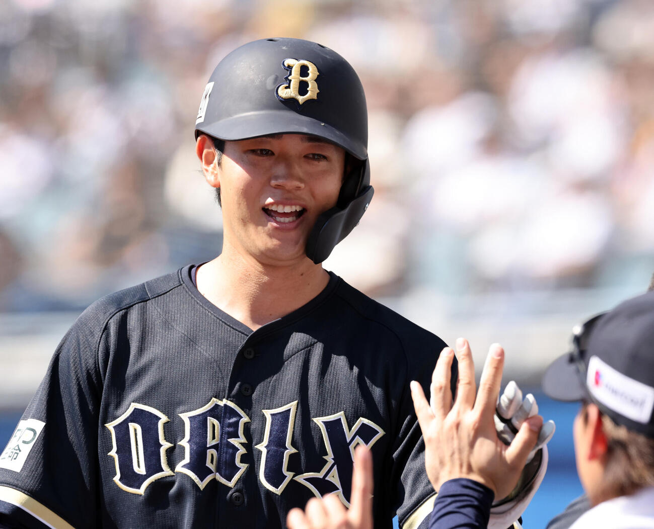 ロッテ対オリックス　3回表オリックス1死、先制本塁打を放ち喜ぶ太田椋（撮影・野上伸悟）