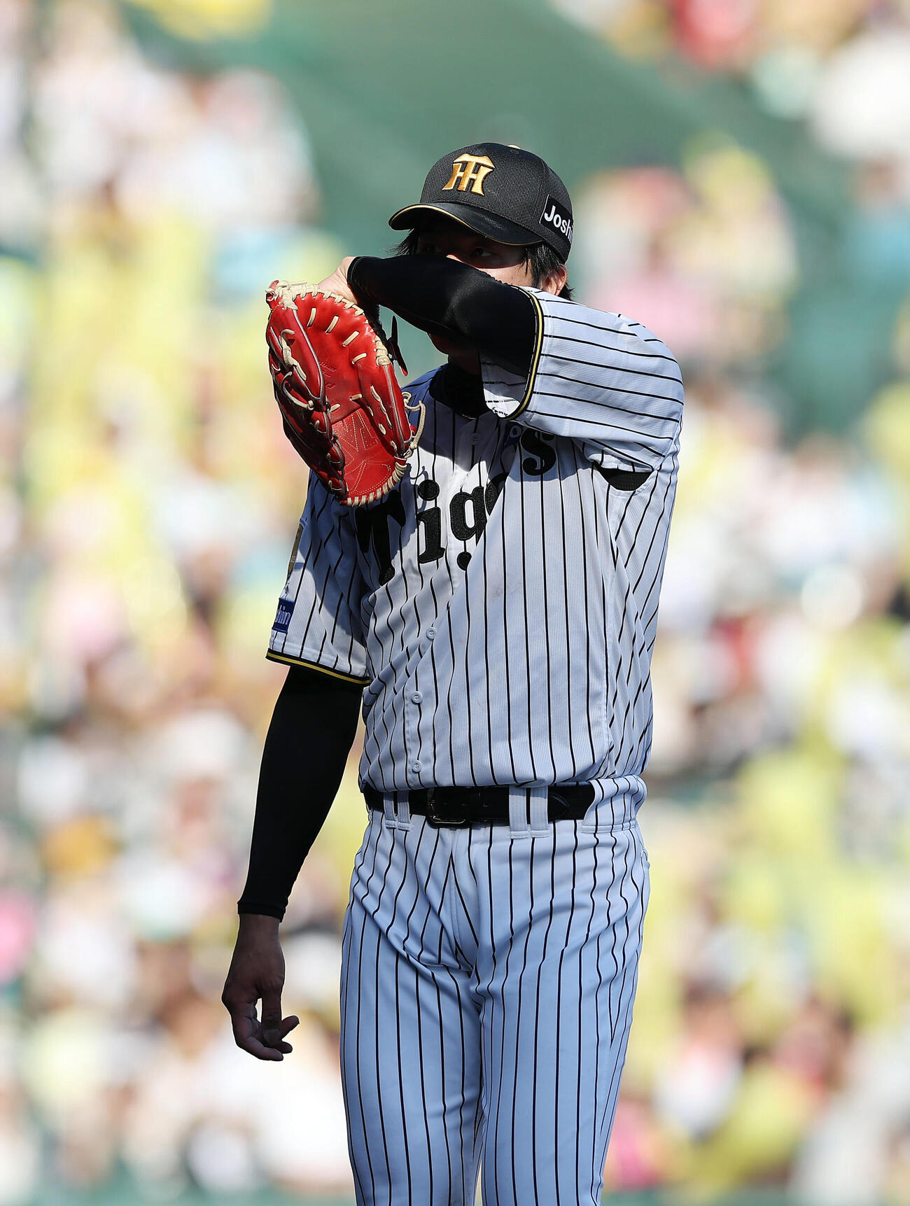 阪神対広島　7回表を投げ終え、悔しそうにベンチへ戻る阪神才木浩人（撮影・前田充）