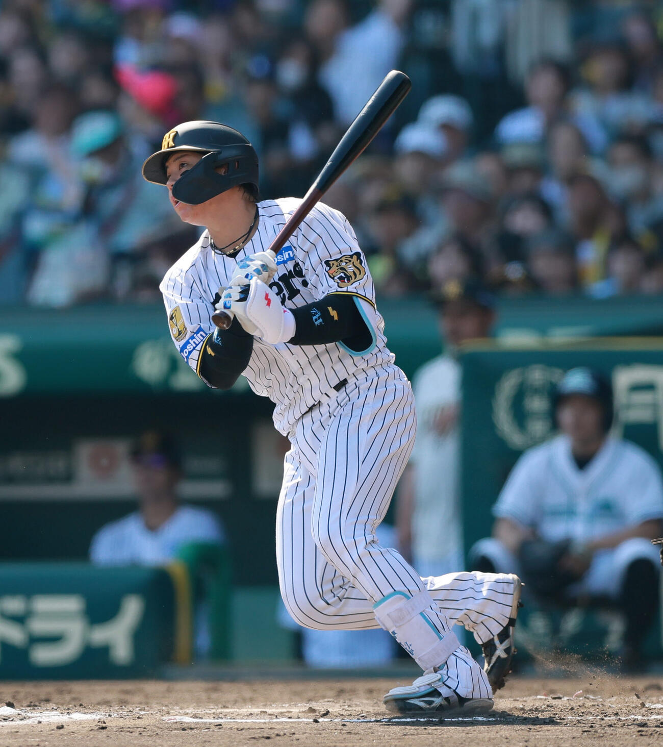 阪神対広島　4回裏阪神2死一塁、梅野隆太郎は安打を放つ（撮影・上山淳一）